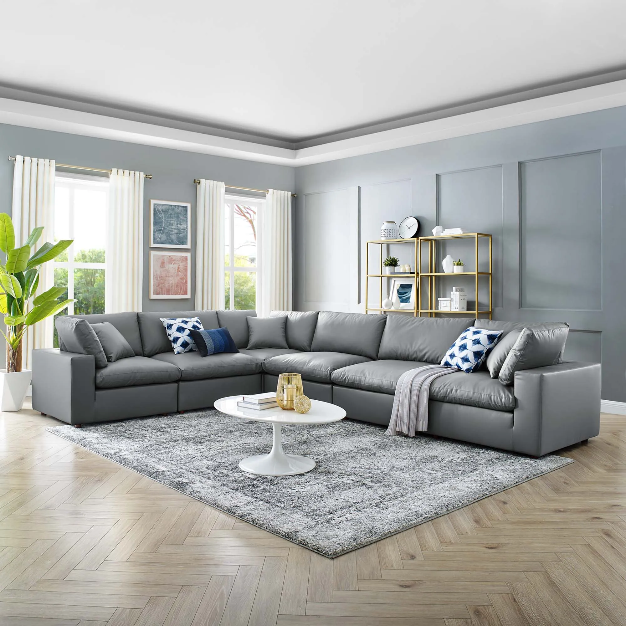 Commix 6-Piece Down Filled Overstuffed Vegan Leather Sectional Sofa by Modway