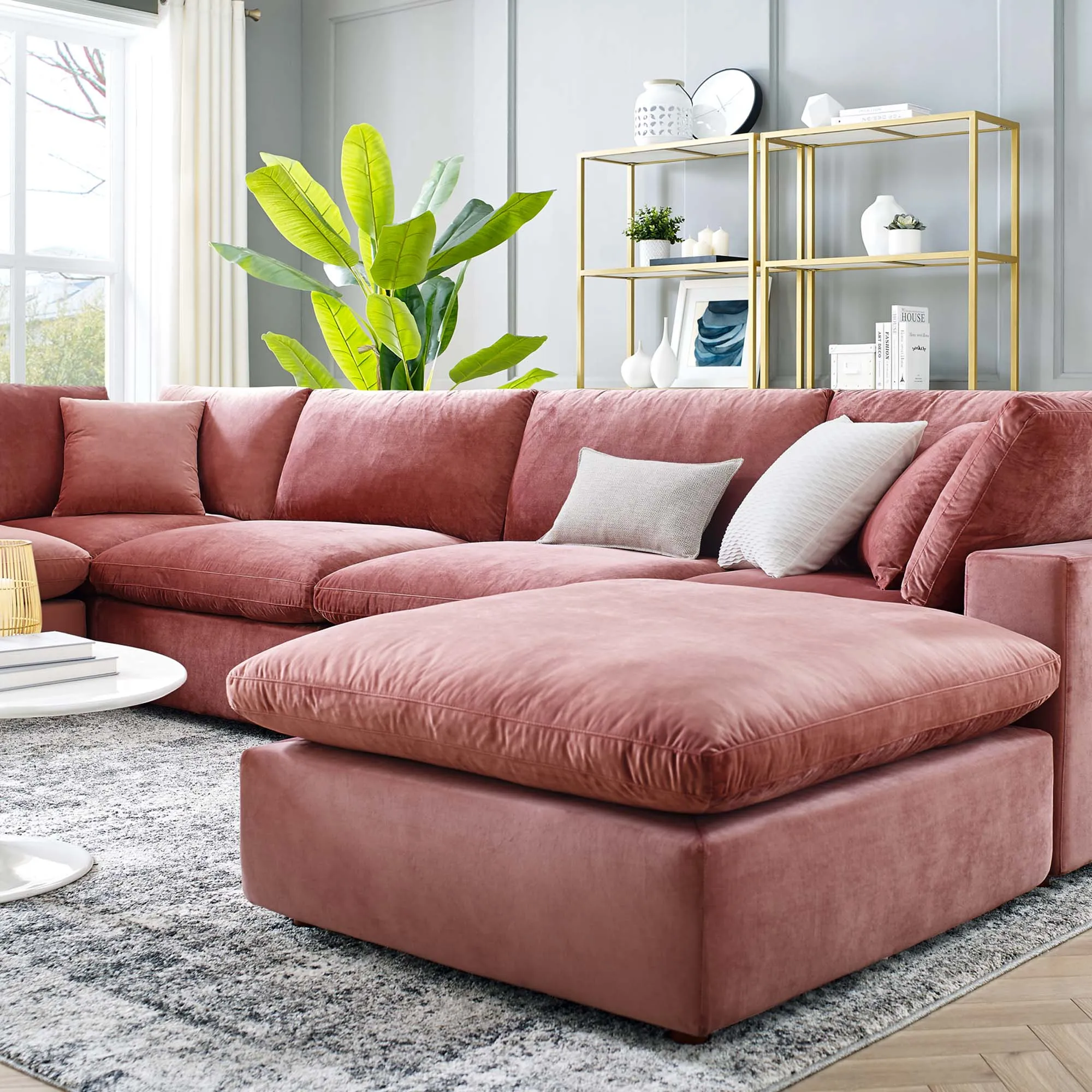 Commix 7-Piece Down Filled Overstuffed Performance Velvet Sectional Sofa by Modway