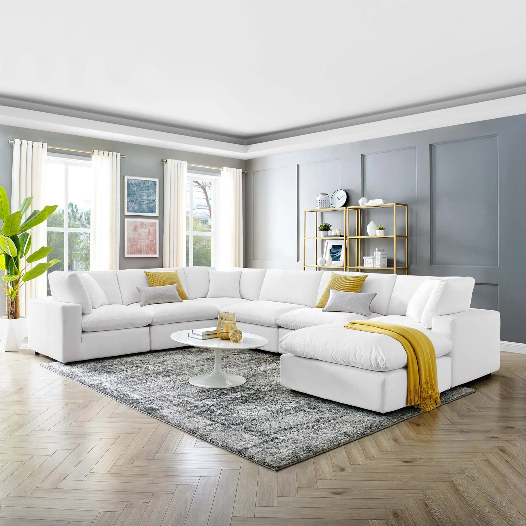 Commix 7-Piece Down Filled Overstuffed Performance Velvet Sectional Sofa by Modway