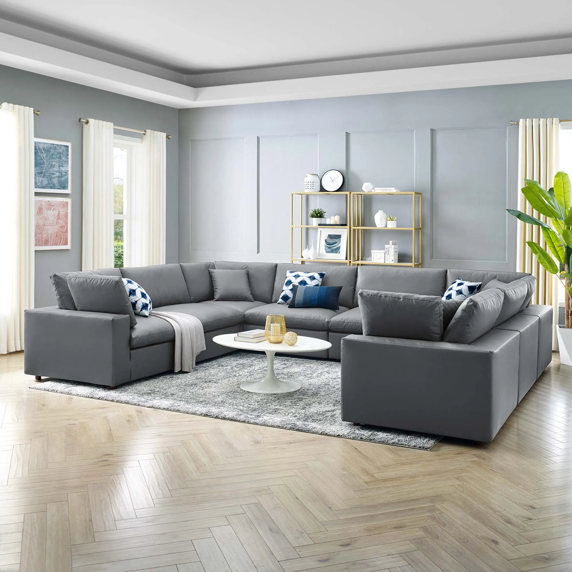Commix 8-Piece Down Filled Overstuffed Vegan Leather Sectional Sofa by Modway