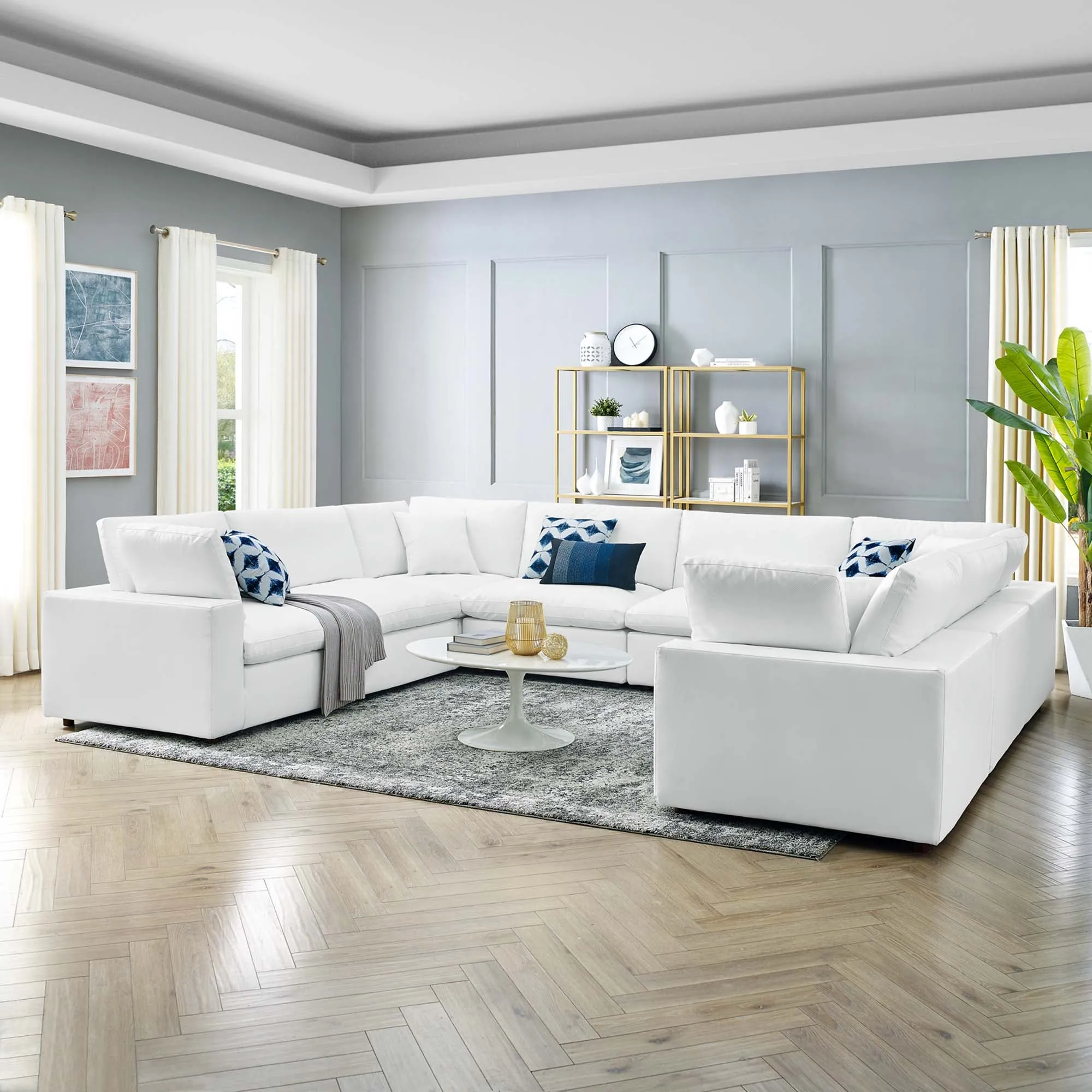Commix 8-Piece Down Filled Overstuffed Vegan Leather Sectional Sofa by Modway