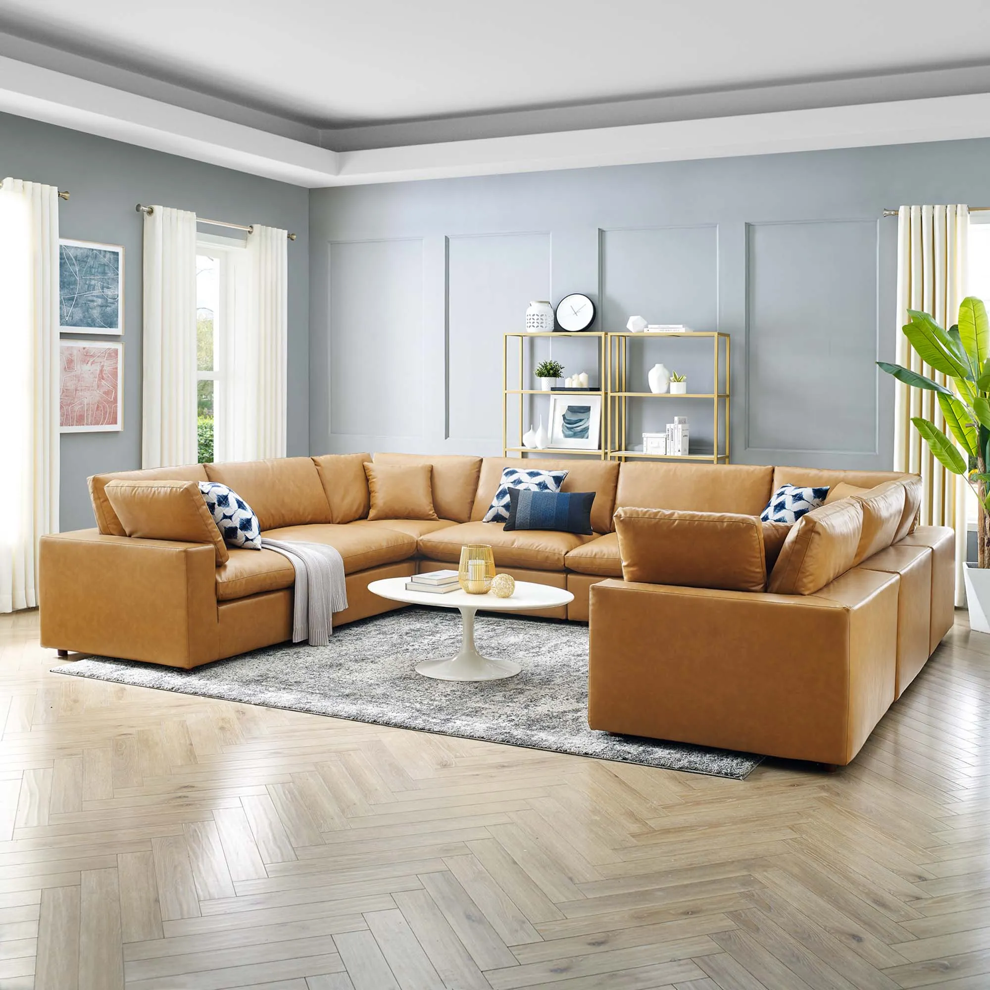 Commix 8-Piece Down Filled Overstuffed Vegan Leather Sectional Sofa by Modway