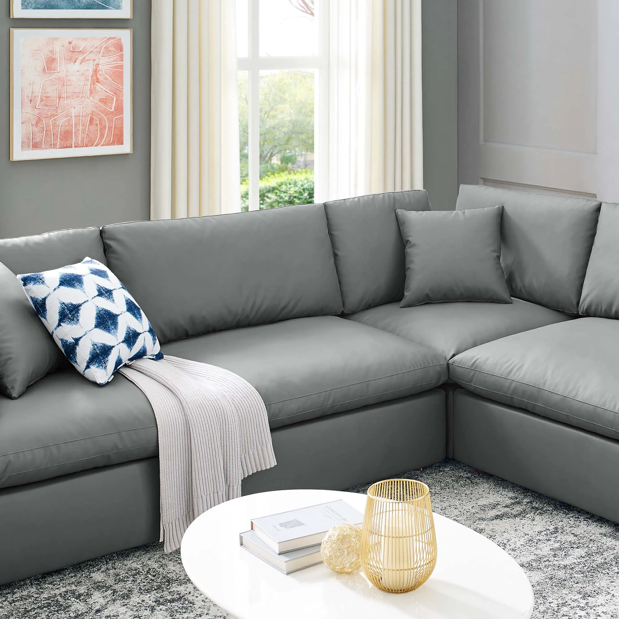 Commix 8-Piece Down Filled Overstuffed Vegan Leather Sectional Sofa by Modway