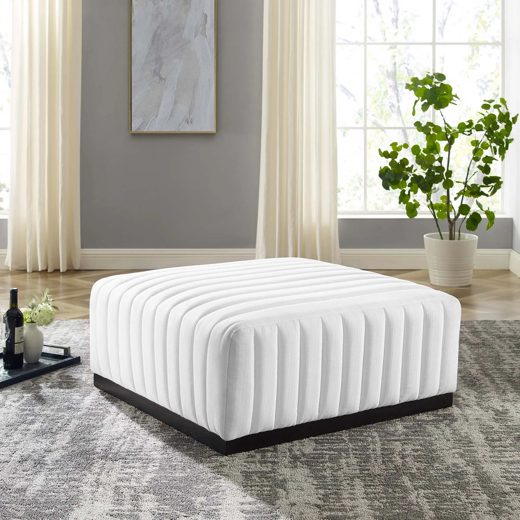Conjure Channel Tufted Upholstered Fabric Ottoman by Modway