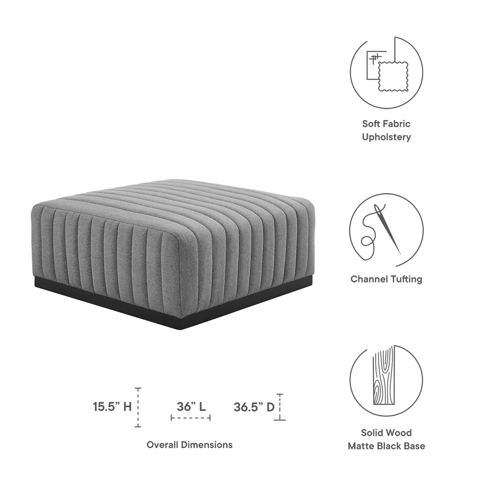 Conjure Channel Tufted Upholstered Fabric Ottoman by Modway