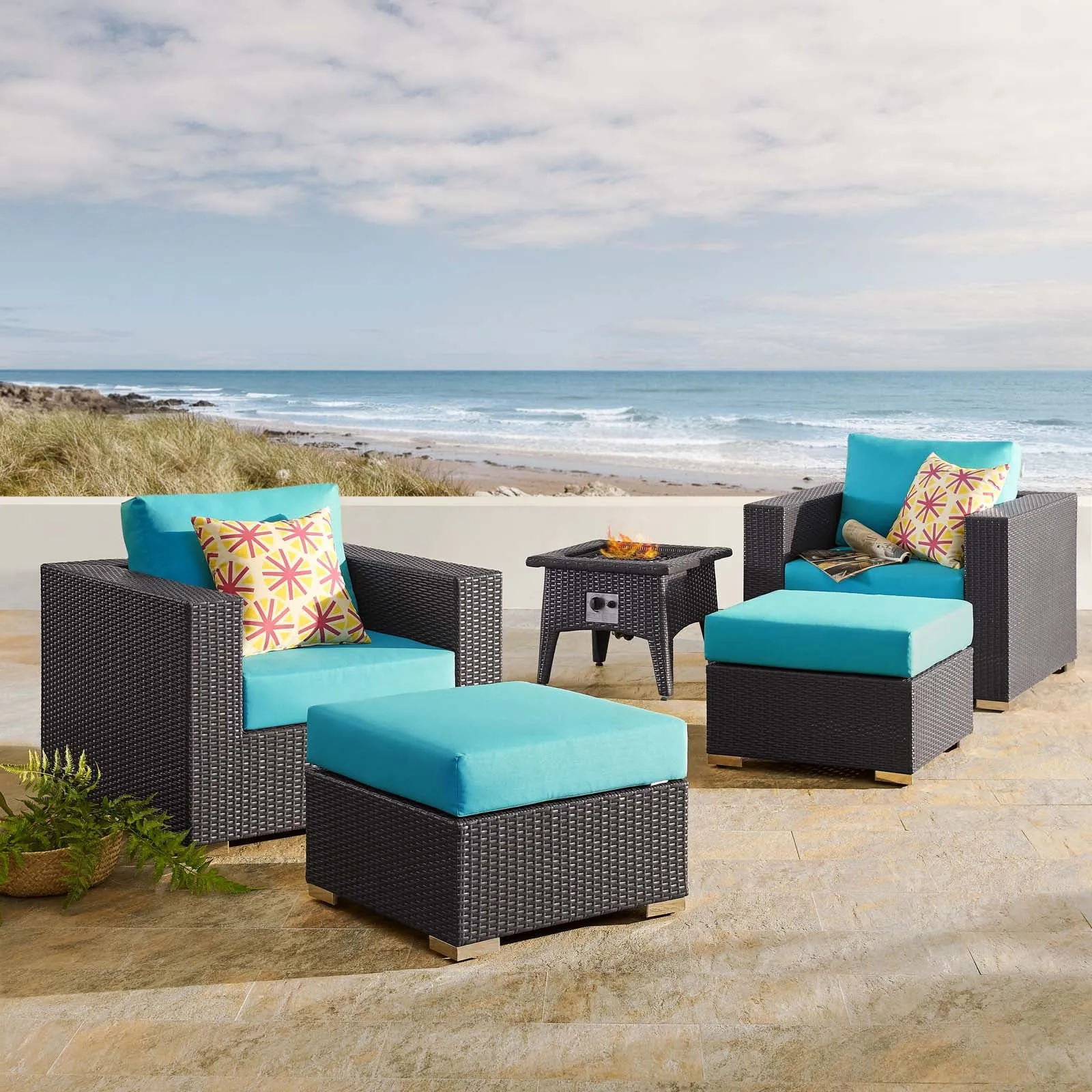Convene 5 Piece Set Outdoor Patio with Fire Pit by Modway