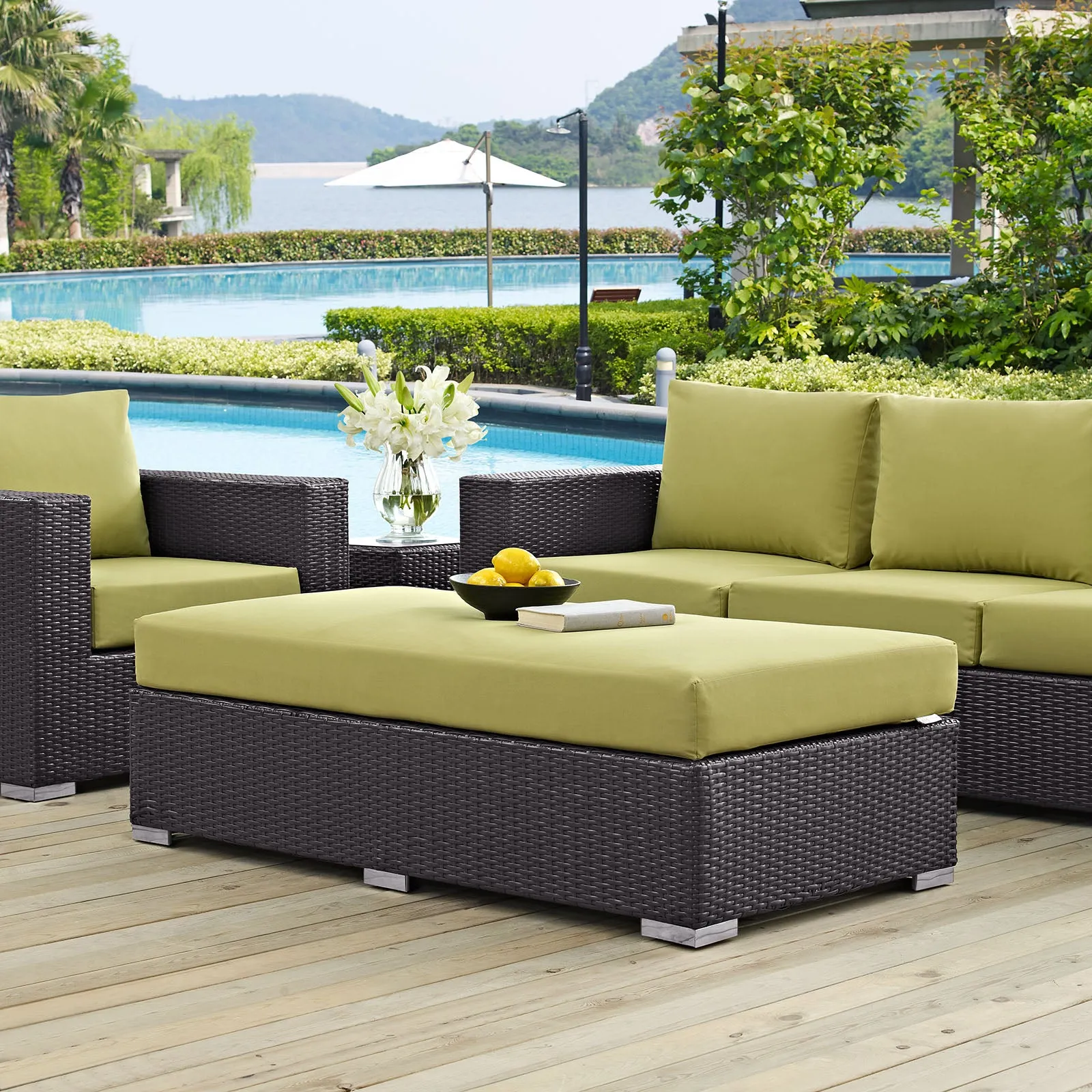 Convene Outdoor Patio Fabric Rectangle Ottoman by Modway