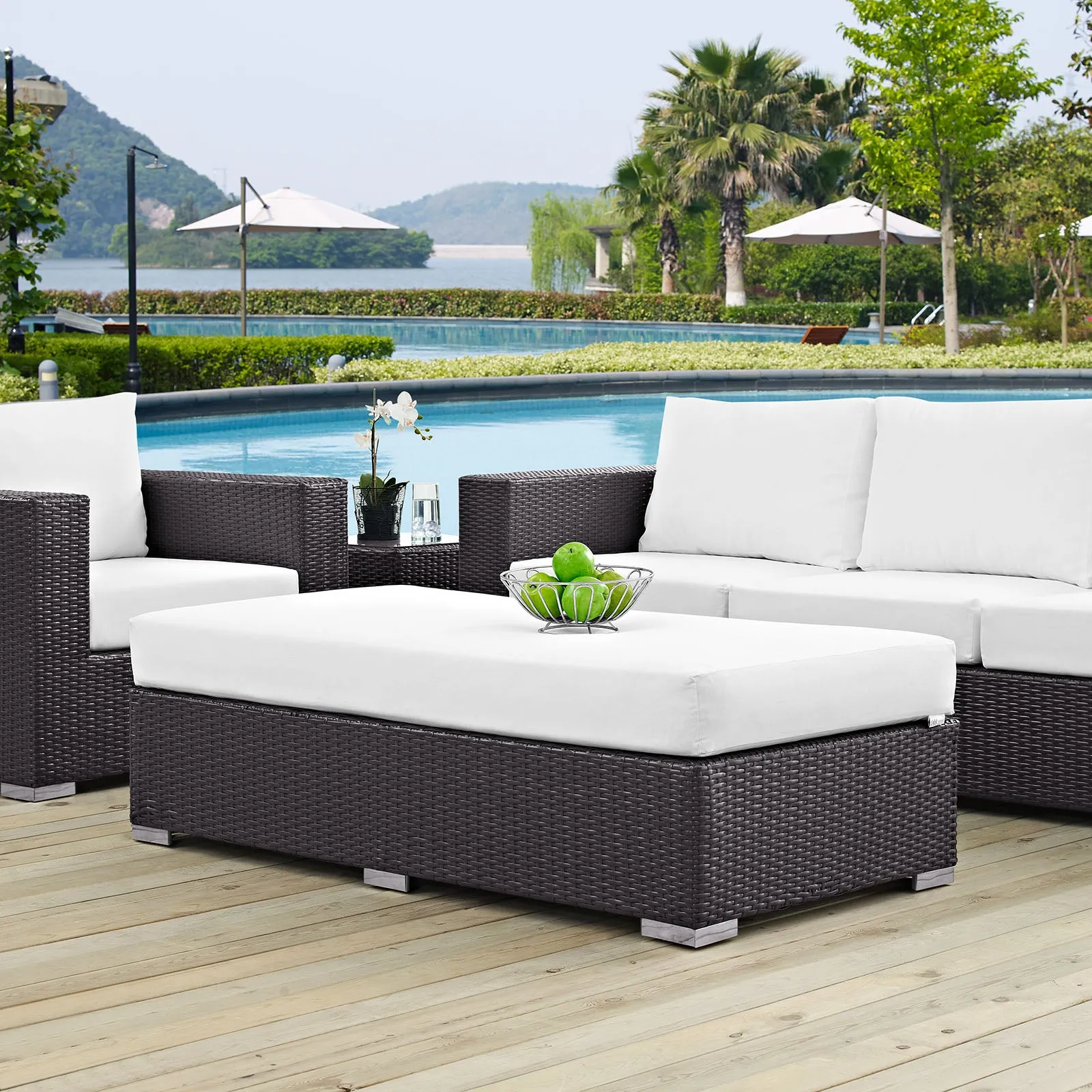 Convene Outdoor Patio Fabric Rectangle Ottoman by Modway