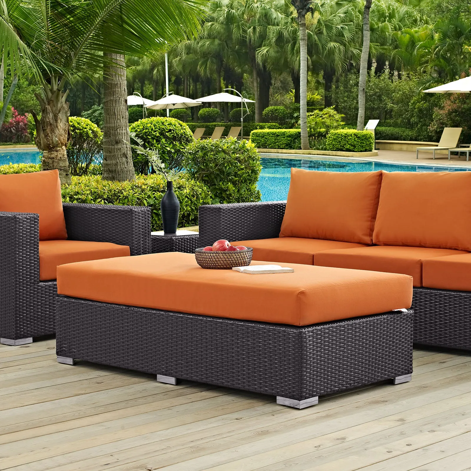 Convene Outdoor Patio Fabric Rectangle Ottoman by Modway