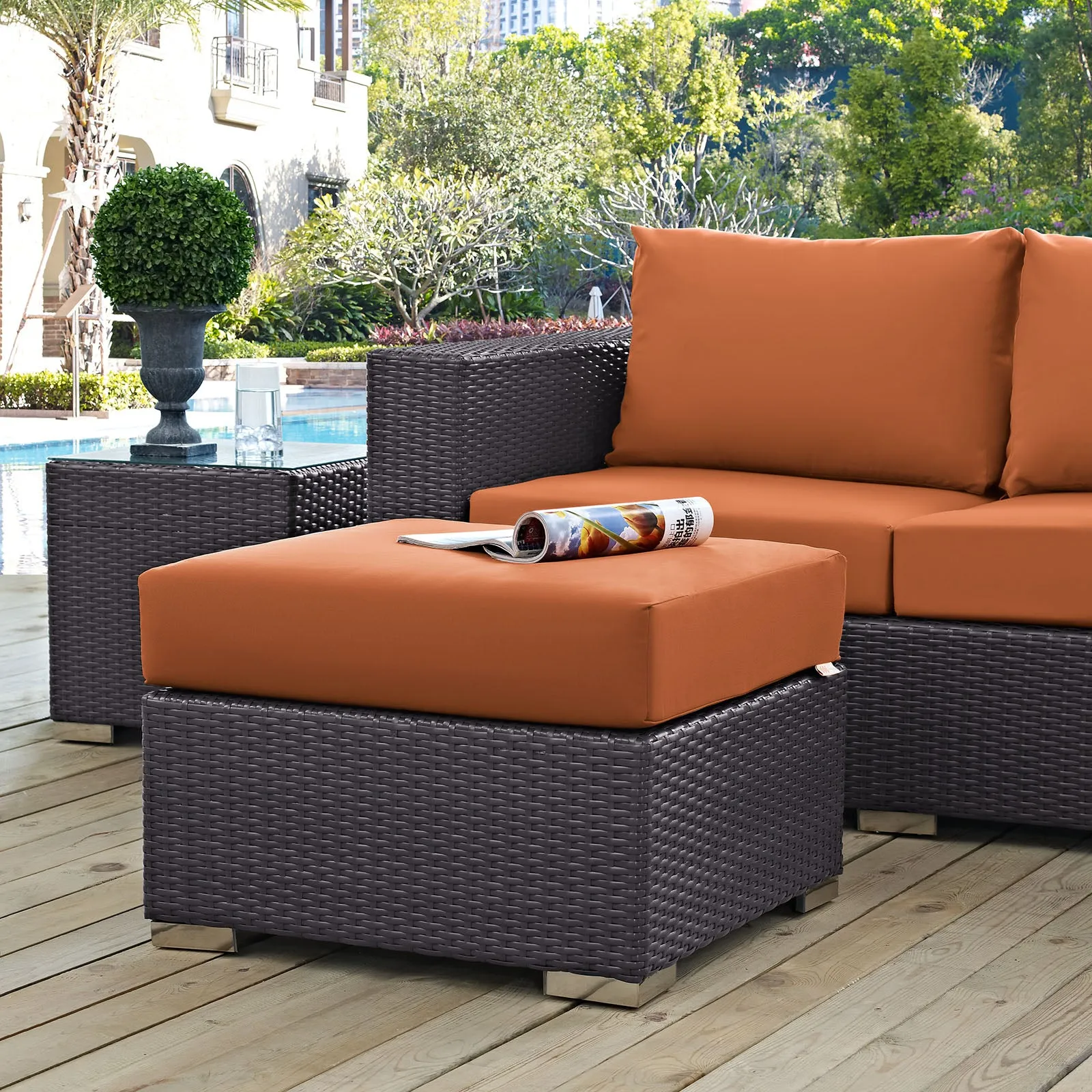 Convene Outdoor Patio Fabric Square Ottoman by Modway