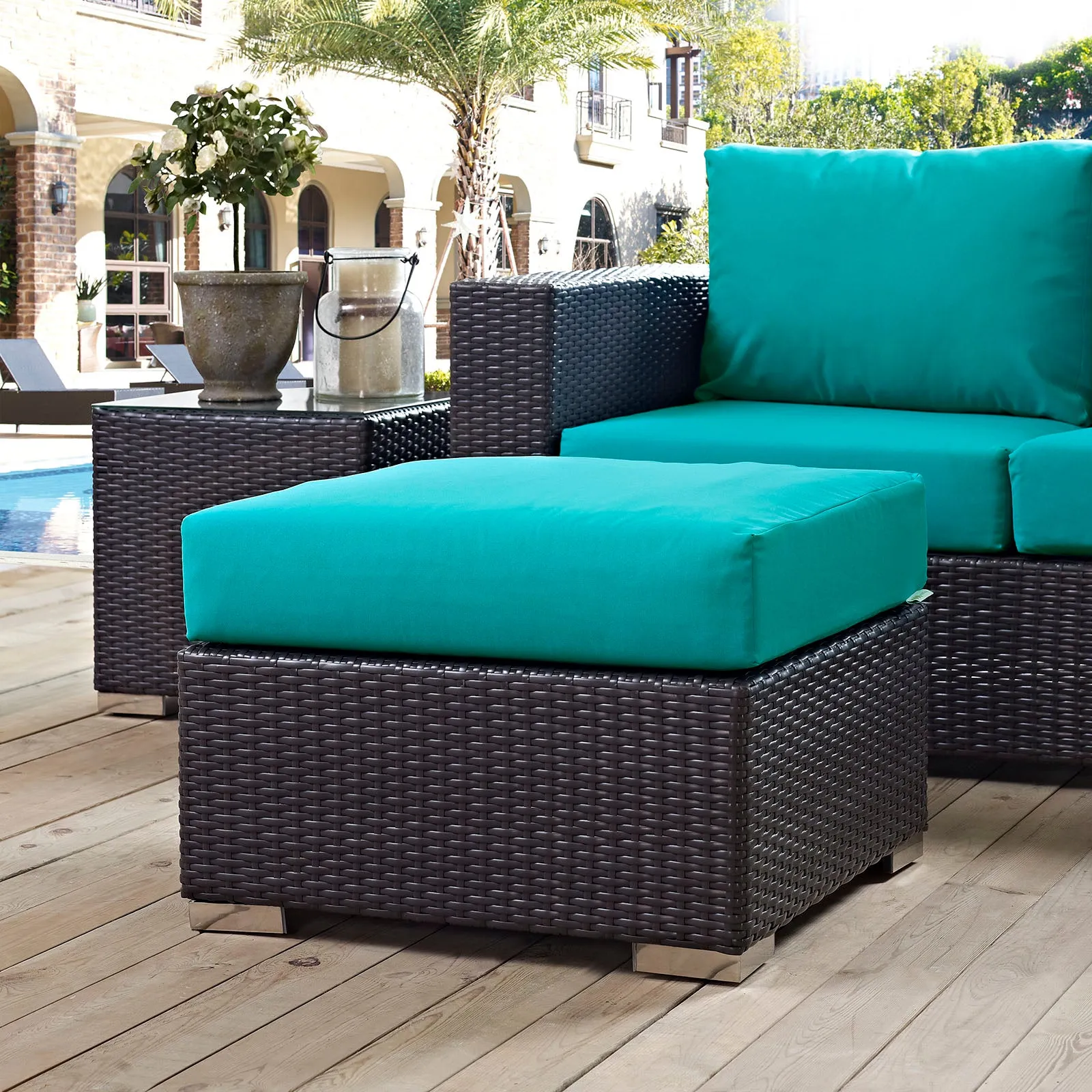 Convene Outdoor Patio Fabric Square Ottoman by Modway