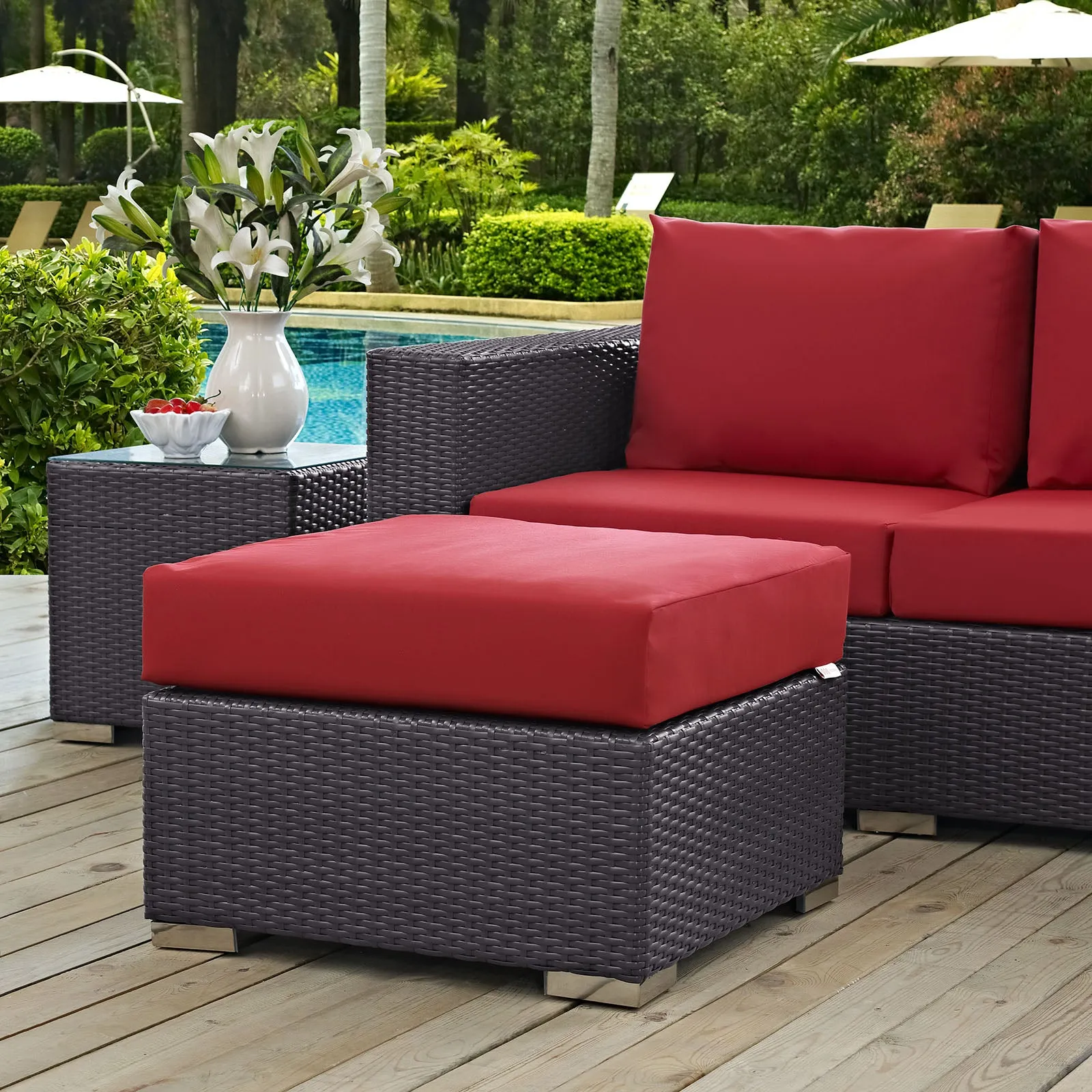 Convene Outdoor Patio Fabric Square Ottoman by Modway