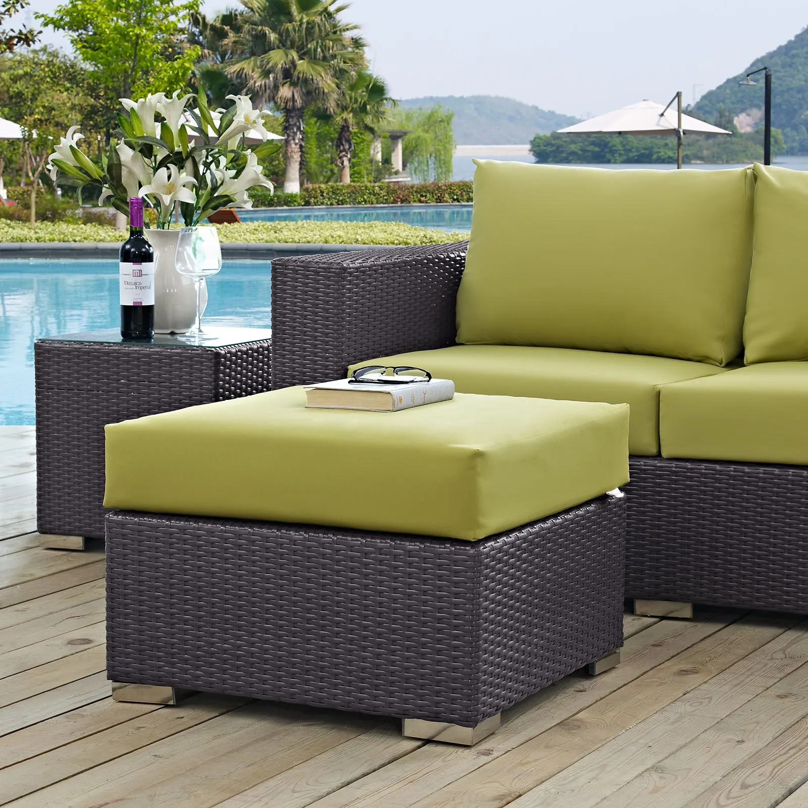 Convene Outdoor Patio Fabric Square Ottoman by Modway