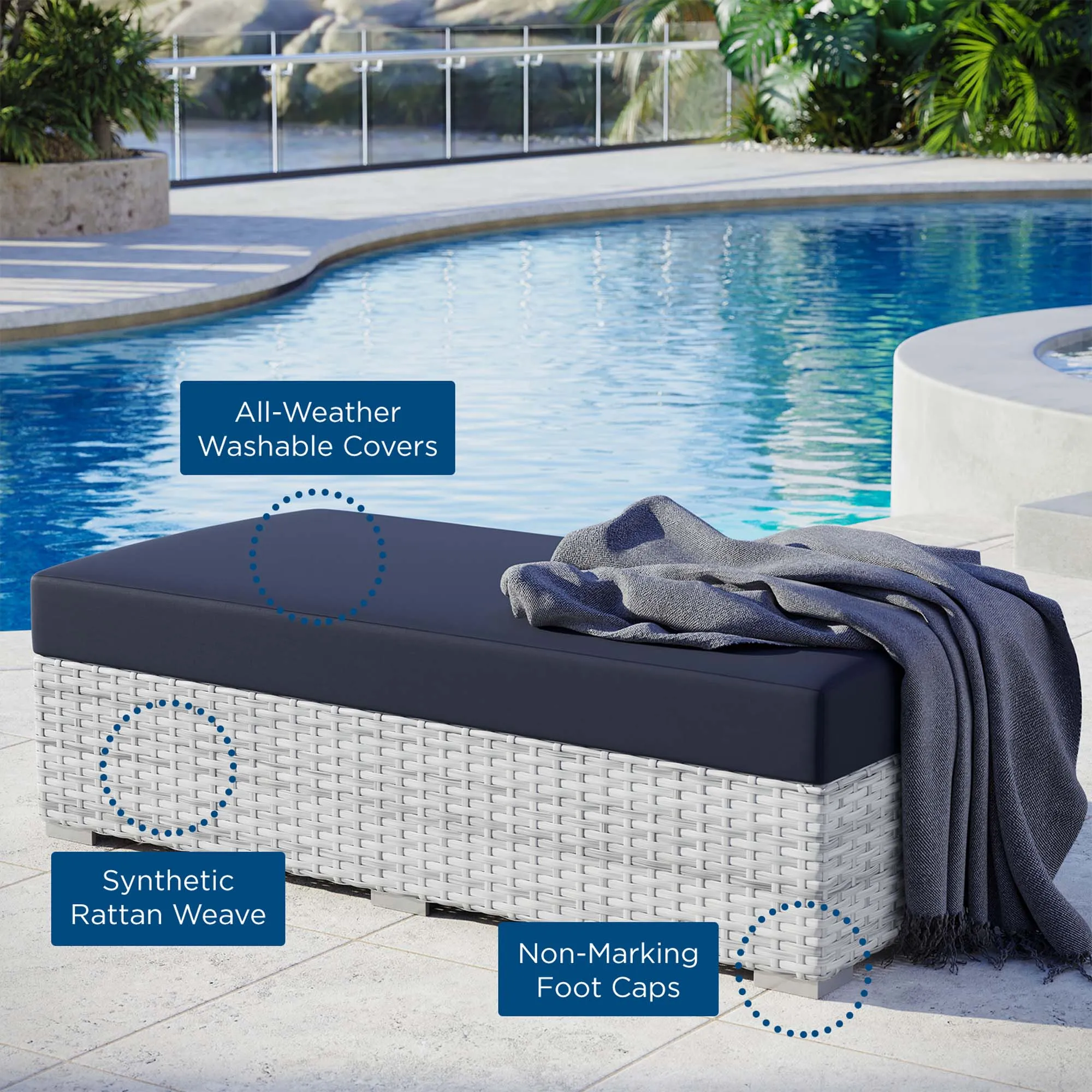 Convene Outdoor Patio Rectangular Ottoman by Modway