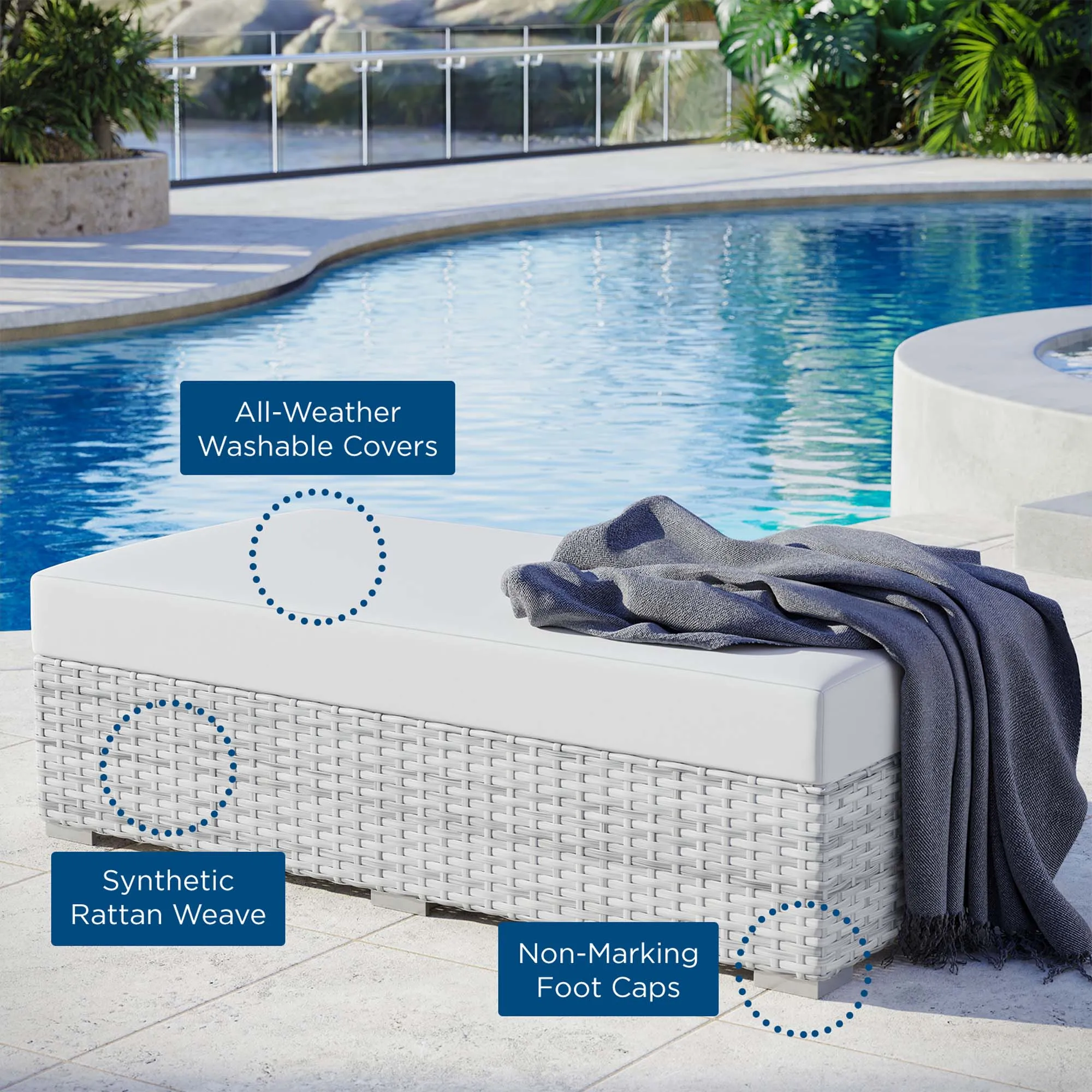 Convene Outdoor Patio Rectangular Ottoman by Modway