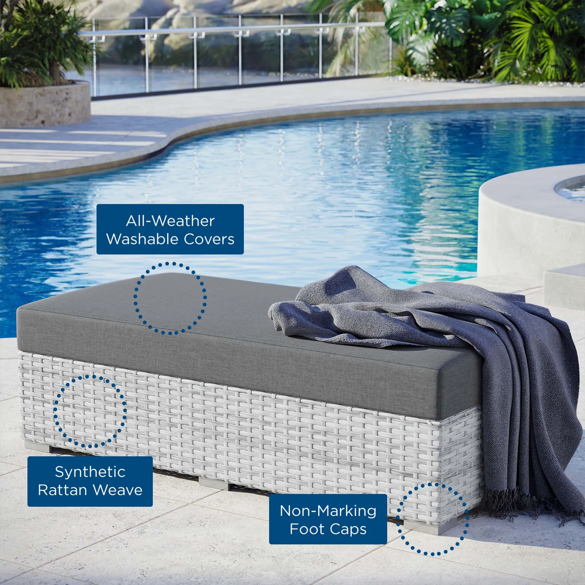 Convene Outdoor Patio Rectangular Ottoman by Modway
