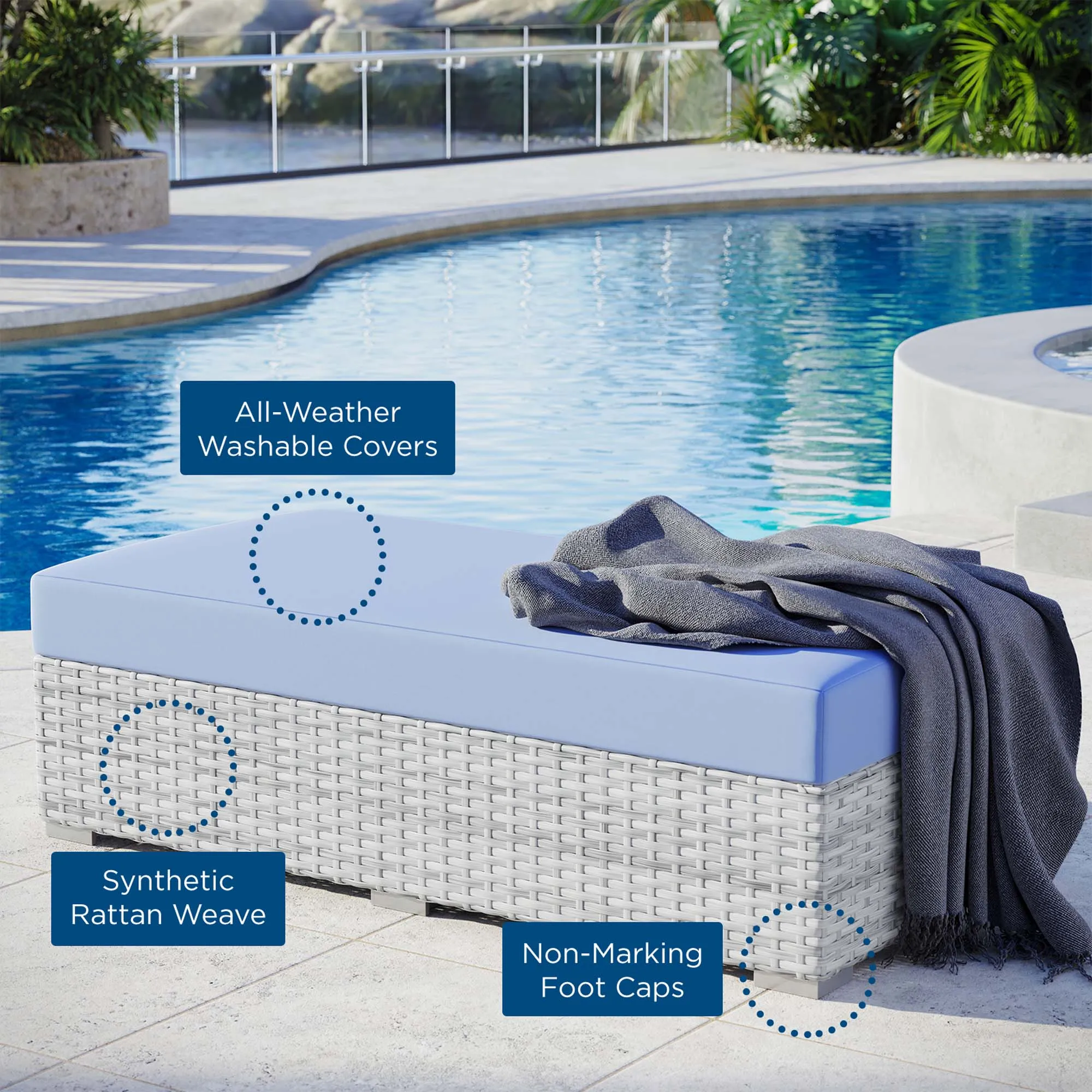 Convene Outdoor Patio Rectangular Ottoman by Modway