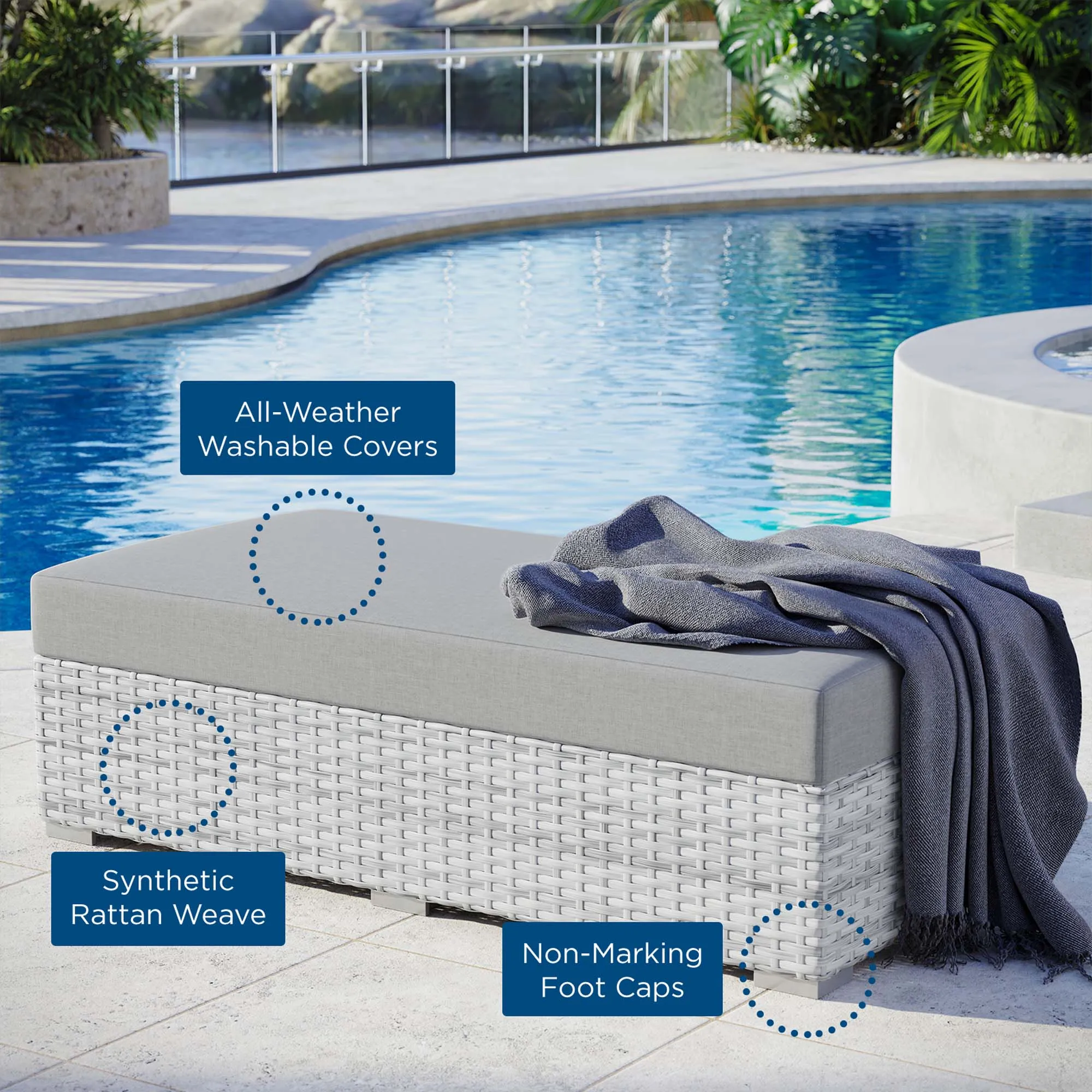 Convene Outdoor Patio Rectangular Ottoman by Modway
