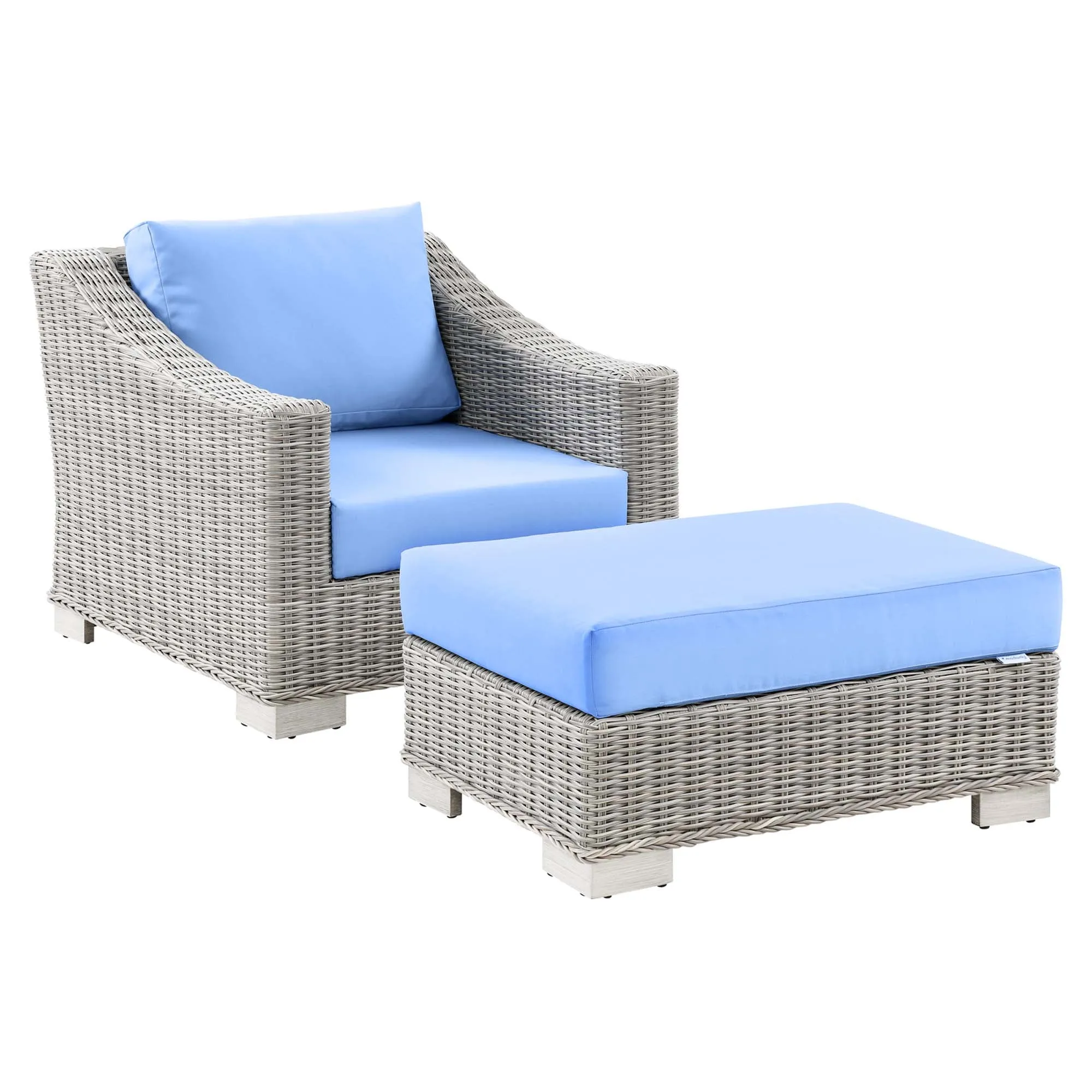 Conway 2-Piece Outdoor Patio Wicker Rattan Armchair and Ottoman Set by Modway