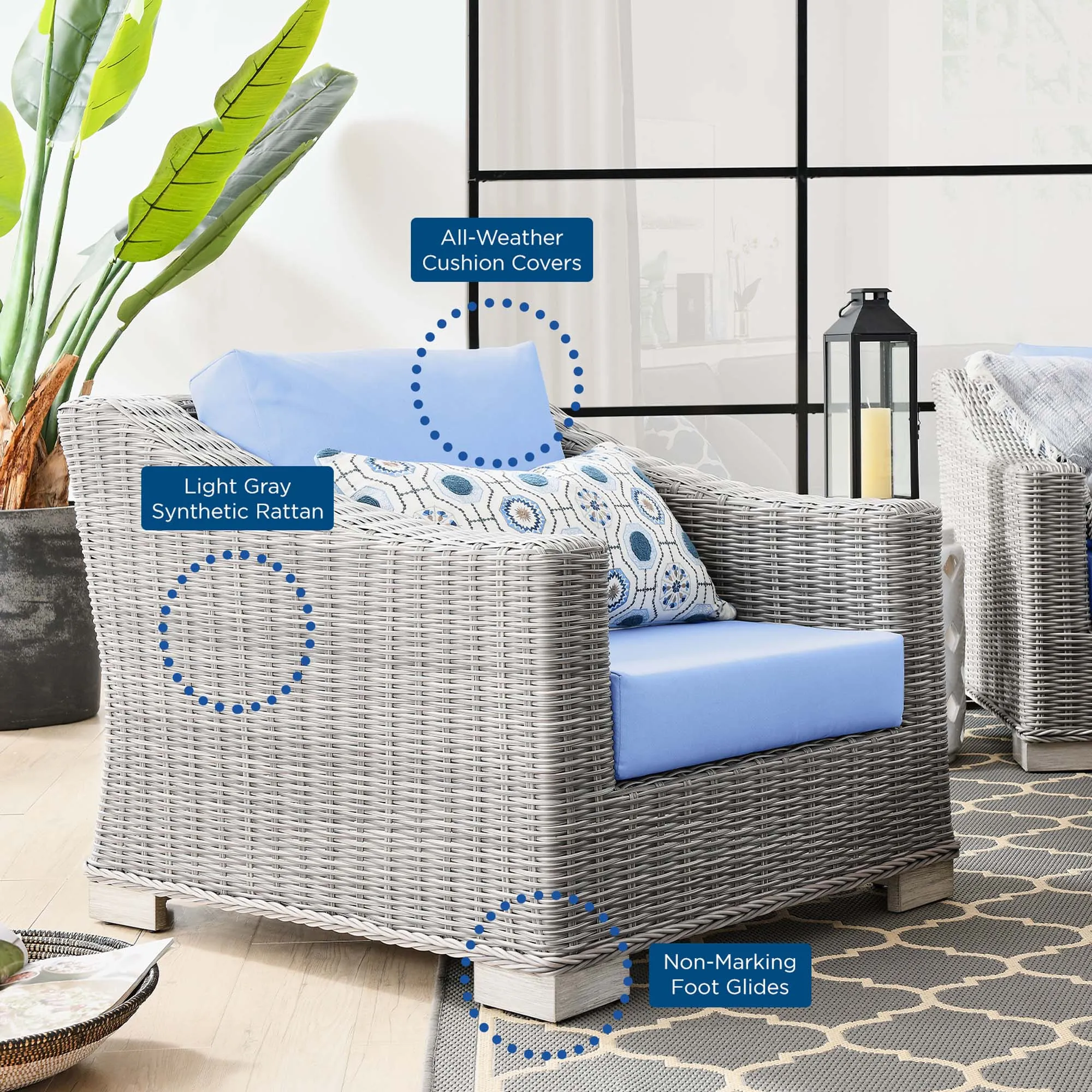 Conway 2-Piece Outdoor Patio Wicker Rattan Armchair and Ottoman Set by Modway