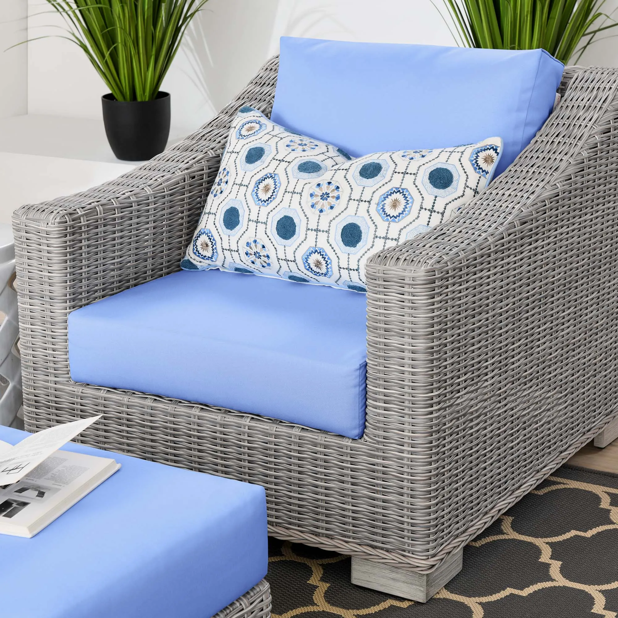 Conway 2-Piece Outdoor Patio Wicker Rattan Armchair and Ottoman Set by Modway
