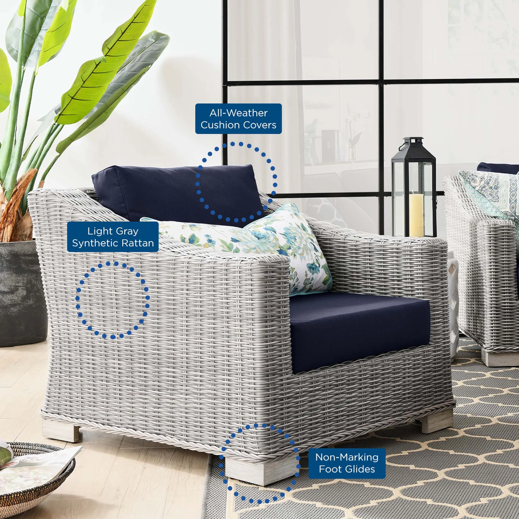 Conway 2-Piece Outdoor Patio Wicker Rattan Armchair and Ottoman Set by Modway