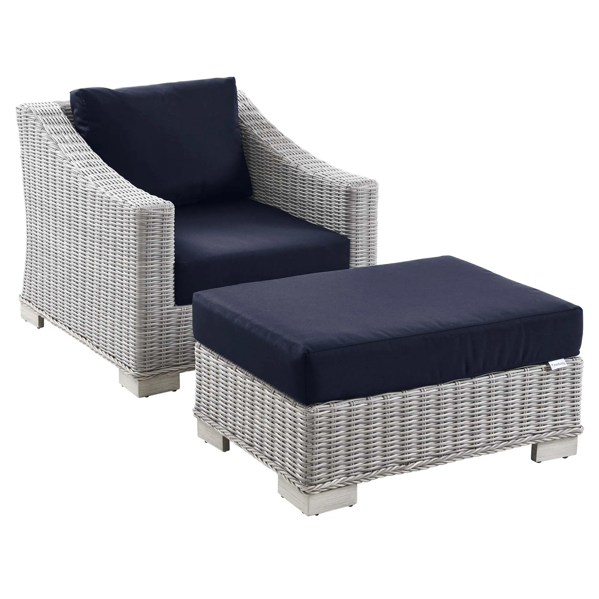 Conway 2-Piece Outdoor Patio Wicker Rattan Armchair and Ottoman Set by Modway
