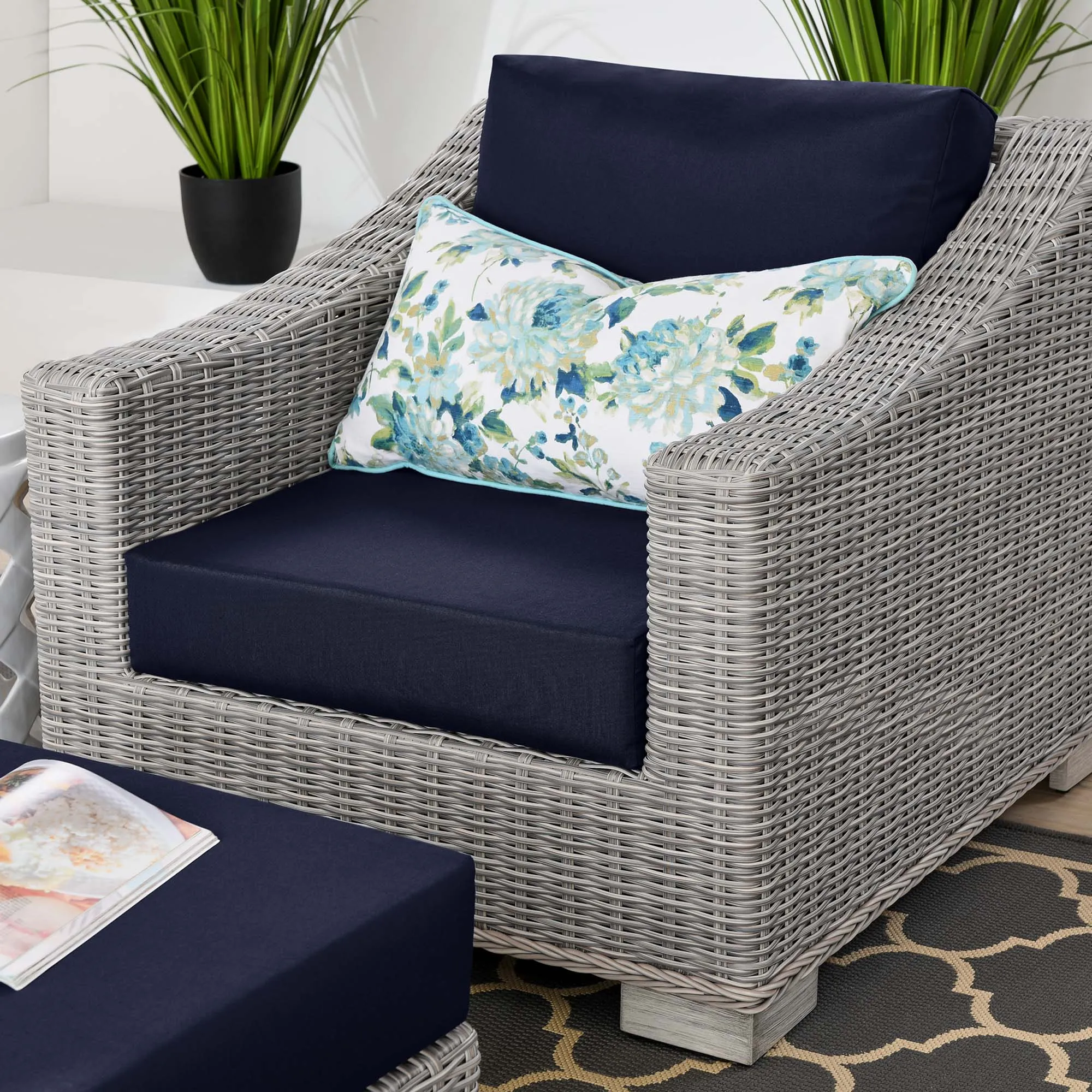 Conway 2-Piece Outdoor Patio Wicker Rattan Armchair and Ottoman Set by Modway