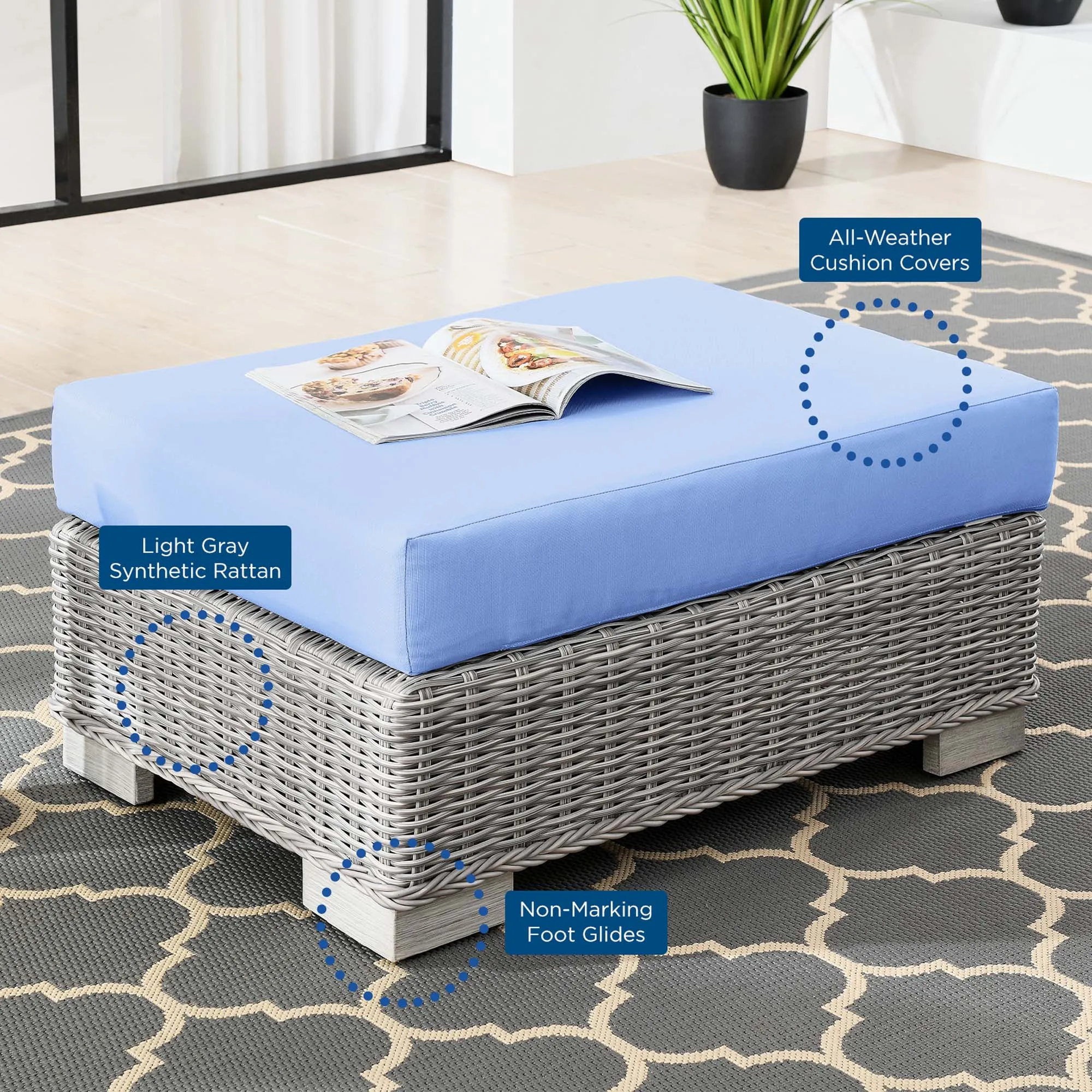 Conway 2-Piece Outdoor Patio Wicker Rattan Armchair and Ottoman Set by Modway