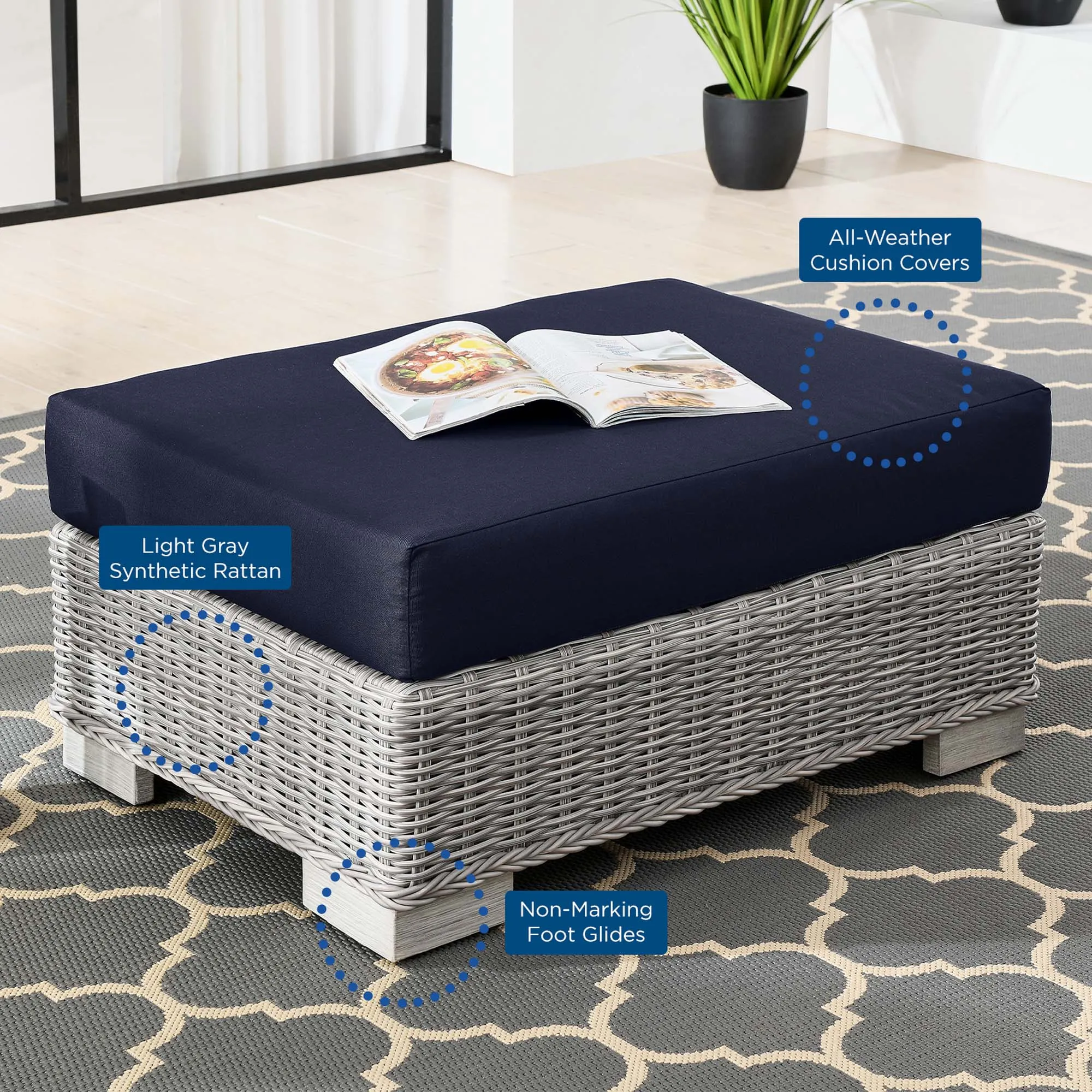Conway 2-Piece Outdoor Patio Wicker Rattan Armchair and Ottoman Set by Modway
