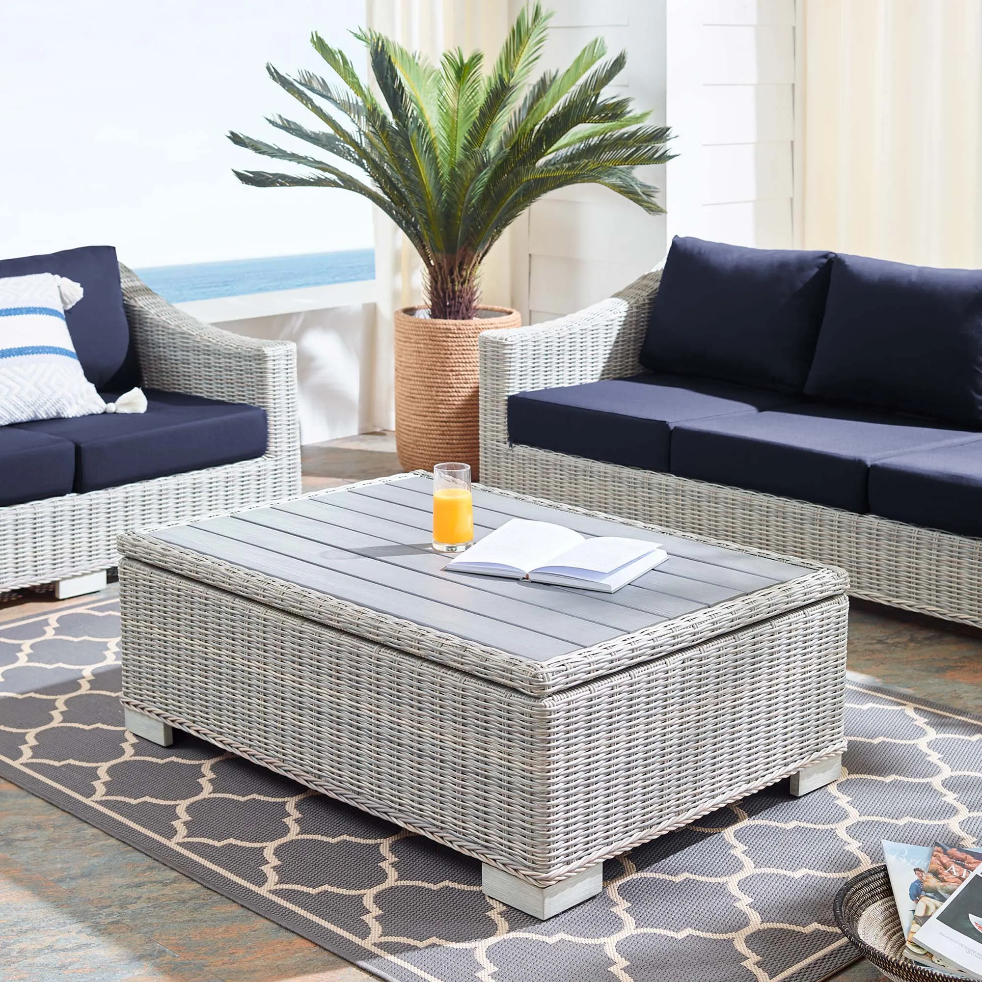 Conway 45" Outdoor Patio Wicker Rattan Coffee Table by Modway