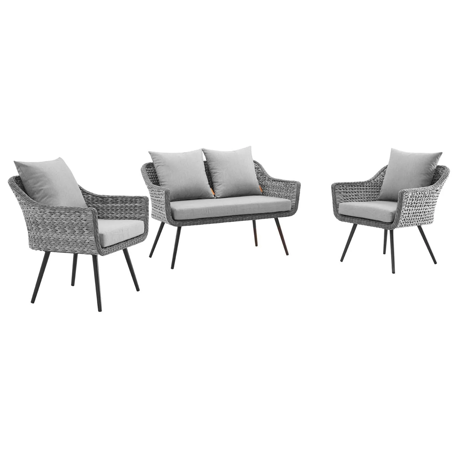 Endeavor 3 Piece Outdoor Patio Wicker Rattan Loveseat and Armchair Set by Modway