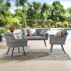 Endeavor 3 Piece Outdoor Patio Wicker Rattan Loveseat and Armchair Set by Modway