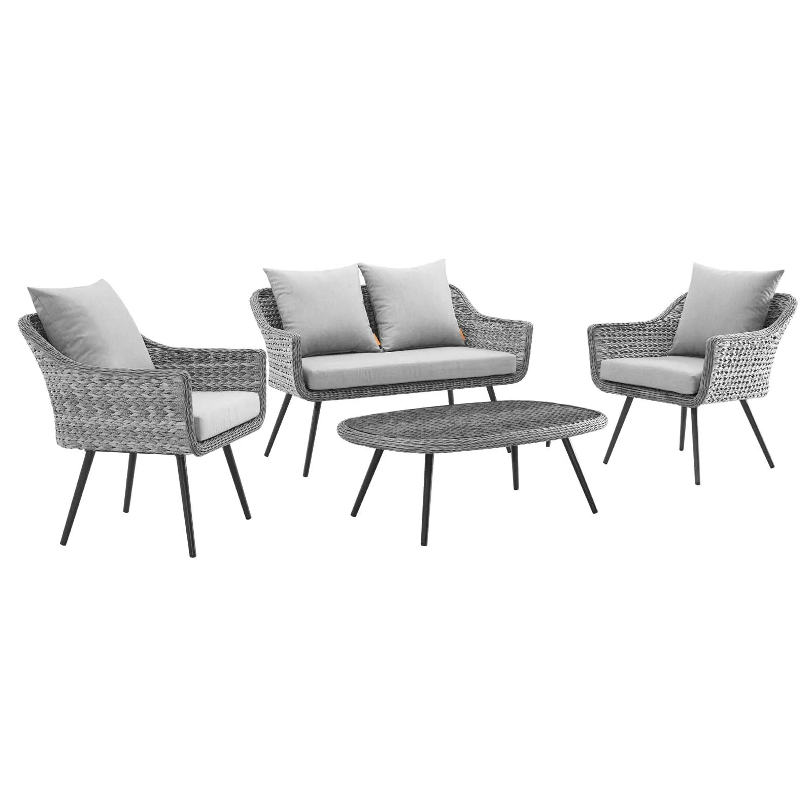 Endeavor 4 Piece Outdoor Patio Wicker Rattan Loveseat Armchair and Coffee Table Set by Modway