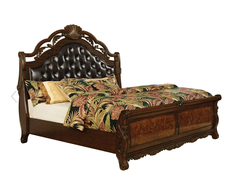 Exeter Queen Tufted Upholstered Sleigh Bed Dark Burl