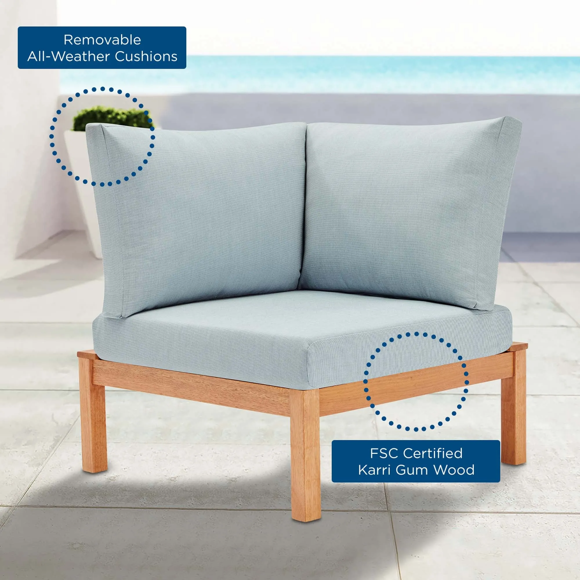 Freeport Karri Wood Sectional Sofa Outdoor Patio Corner Chair by Modway