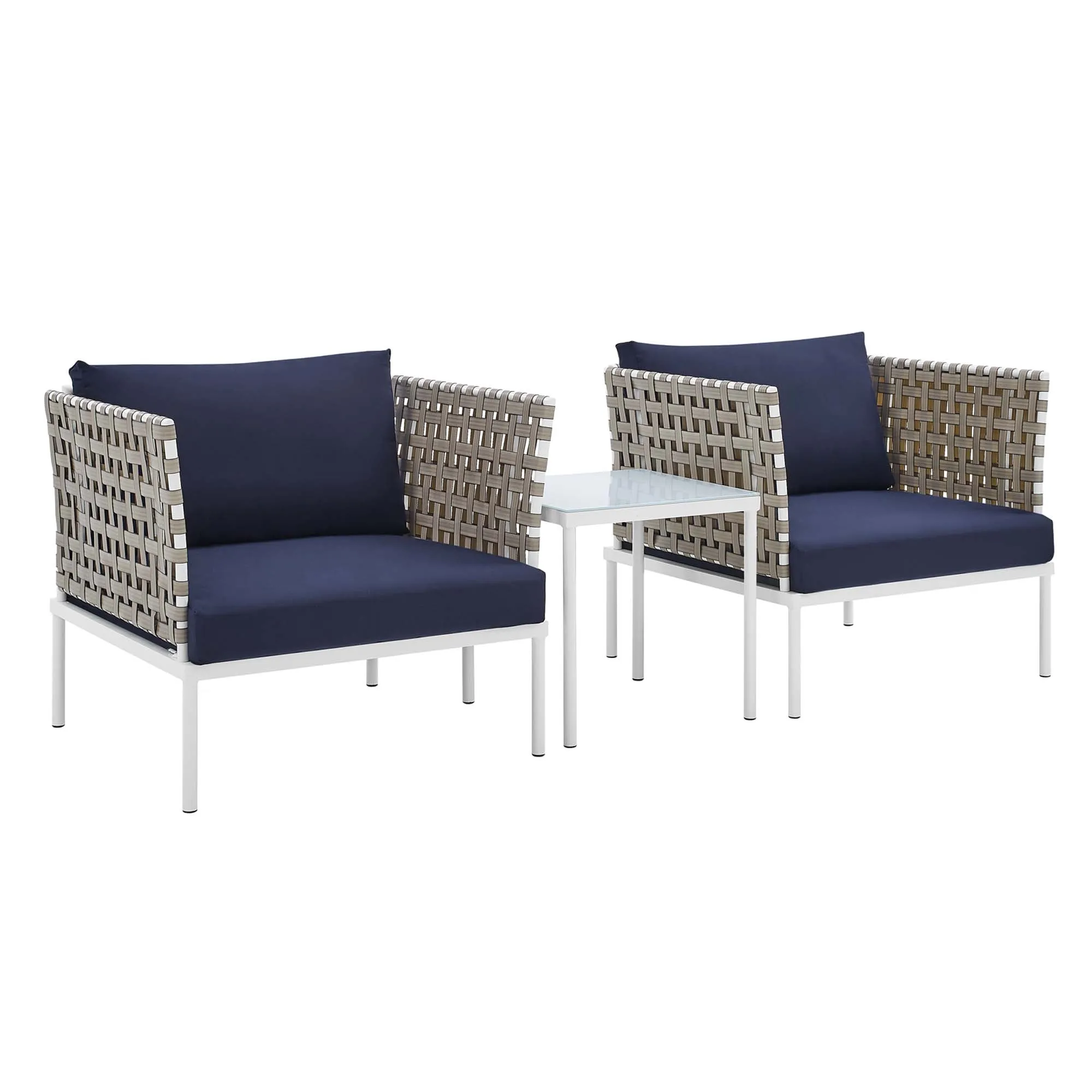 Harmony 3-Piece  Sunbrella® Basket Weave Outdoor Patio Aluminum Seating Set by Modway