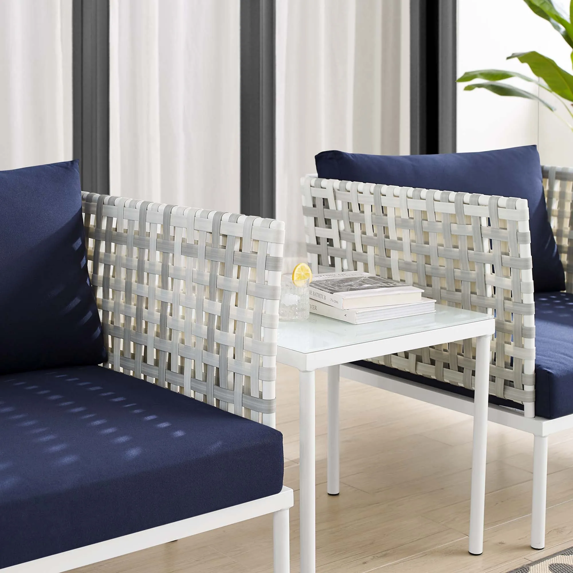 Harmony 3-Piece  Sunbrella® Basket Weave Outdoor Patio Aluminum Seating Set by Modway