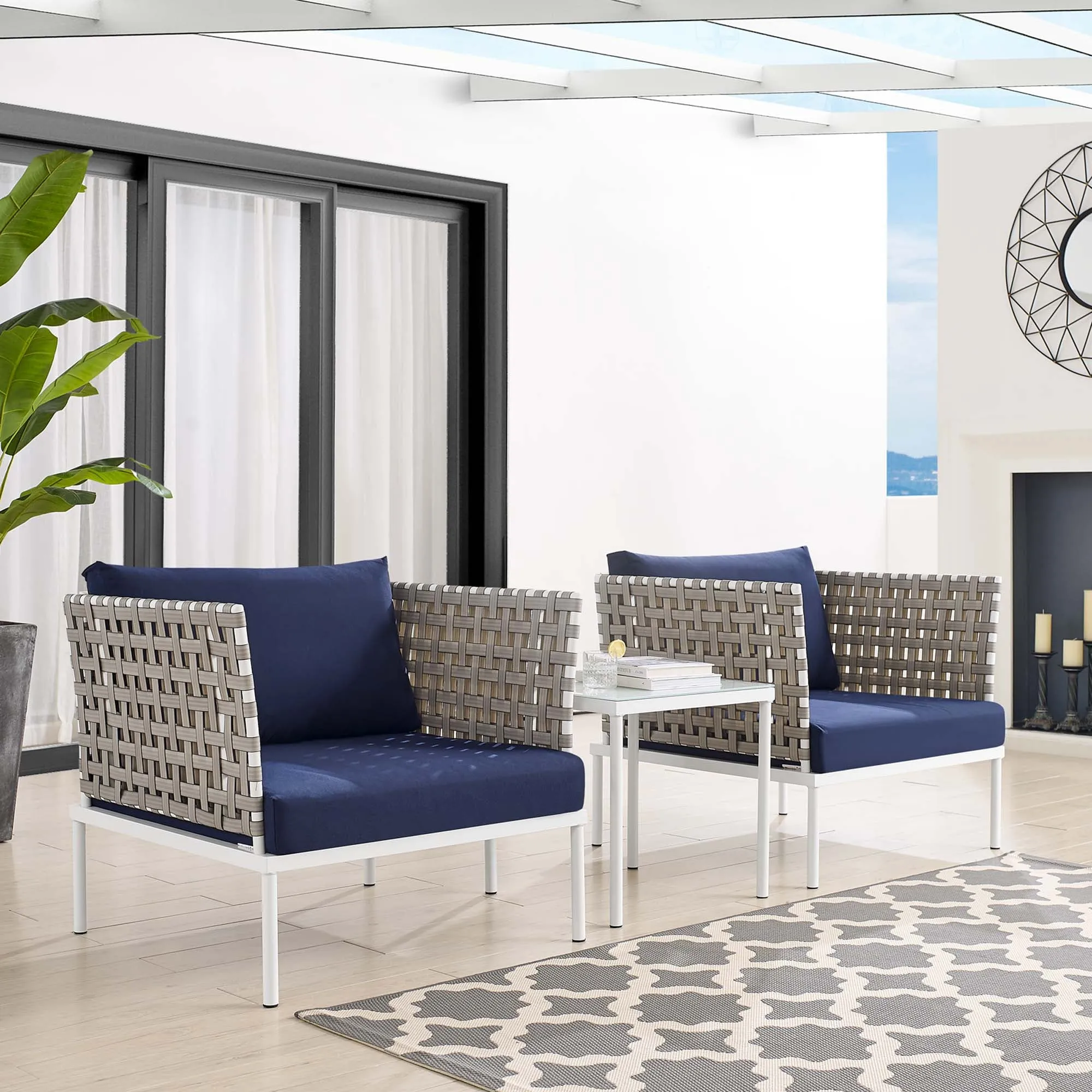 Harmony 3-Piece  Sunbrella® Basket Weave Outdoor Patio Aluminum Seating Set by Modway