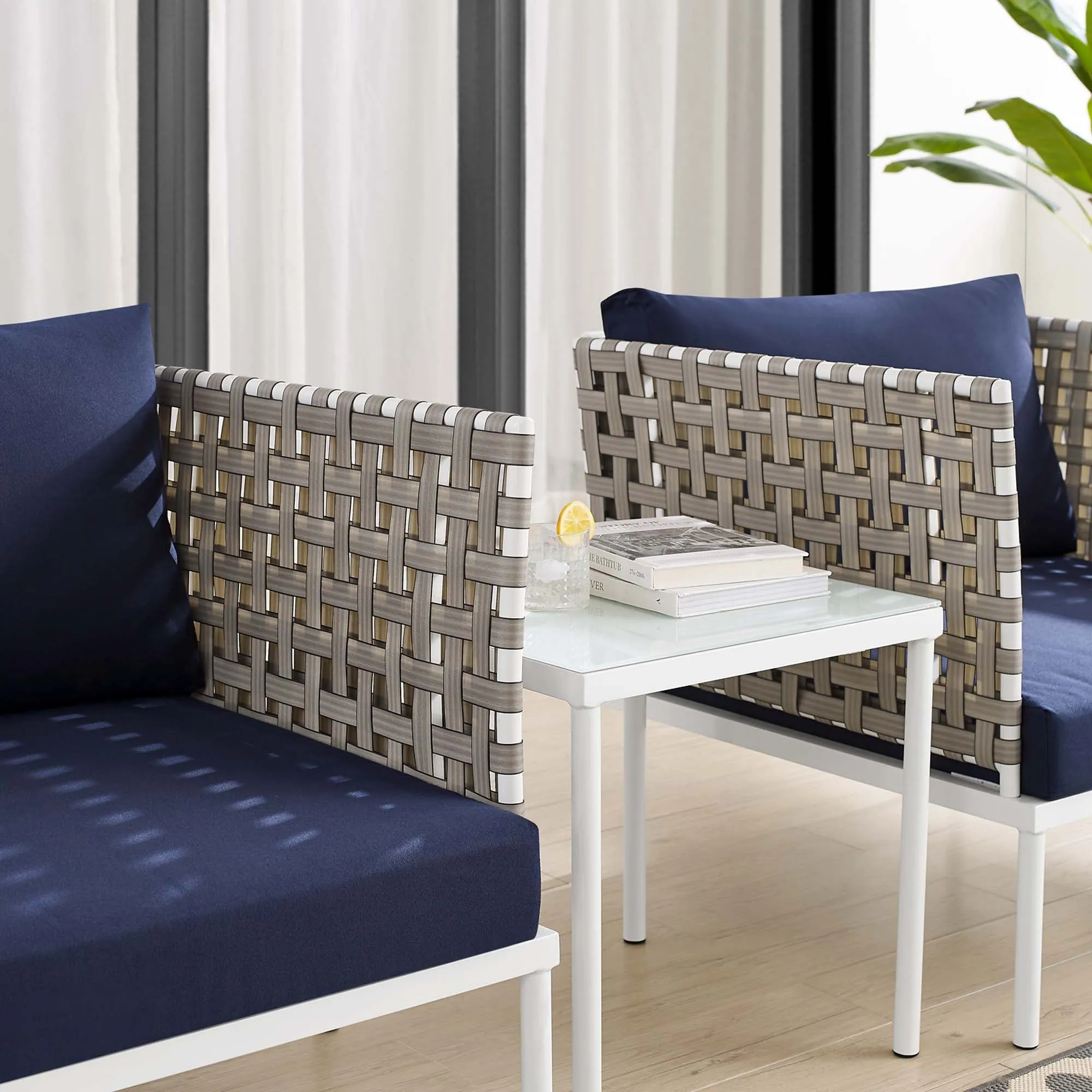 Harmony 3-Piece  Sunbrella® Basket Weave Outdoor Patio Aluminum Seating Set by Modway