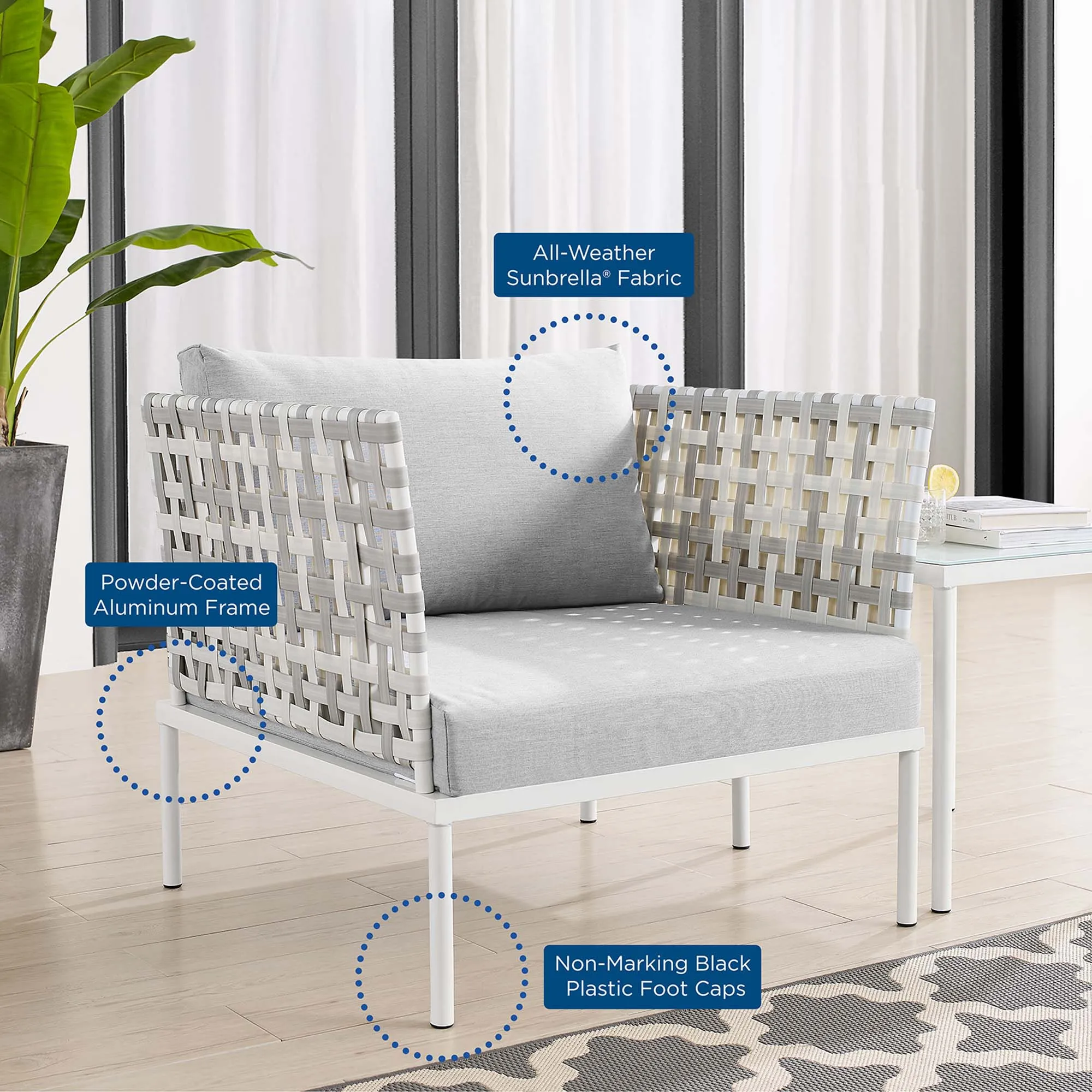 Harmony 3-Piece  Sunbrella® Basket Weave Outdoor Patio Aluminum Seating Set by Modway