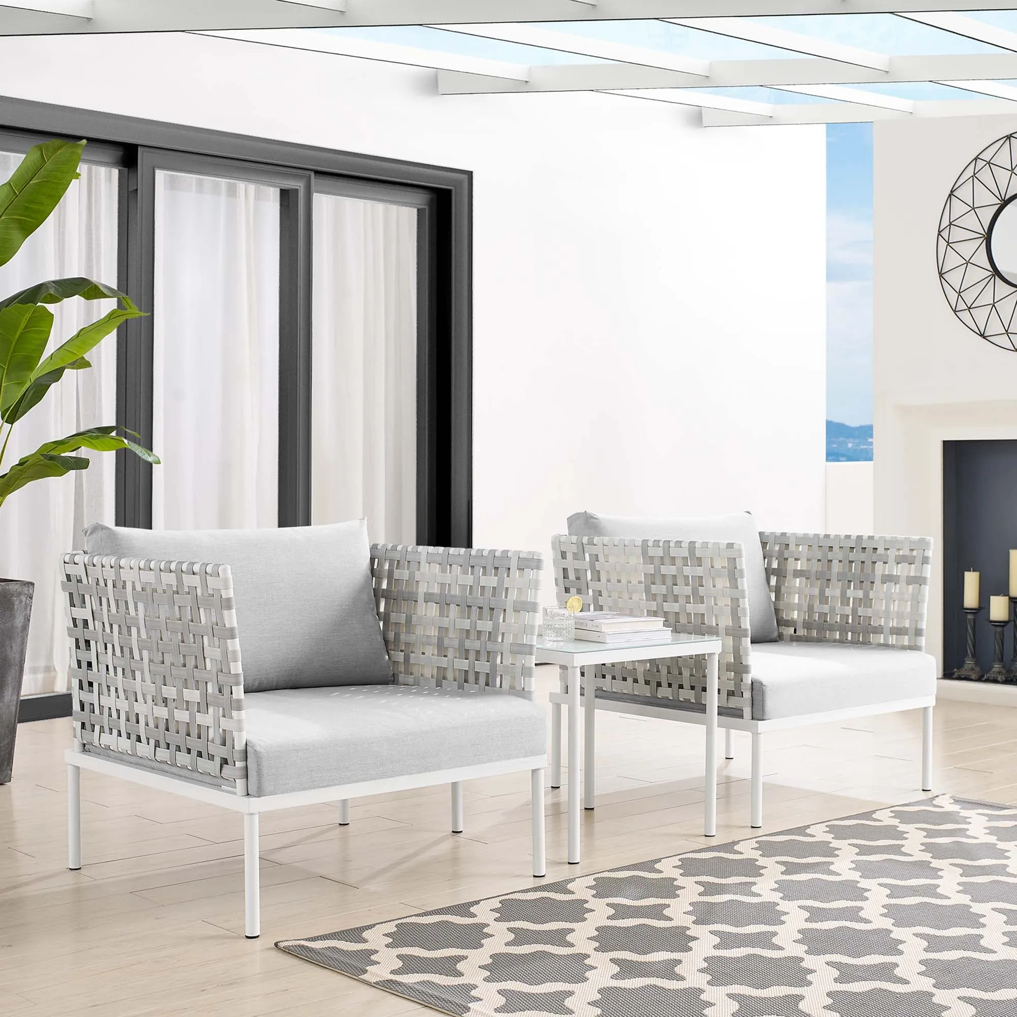 Harmony 3-Piece  Sunbrella® Basket Weave Outdoor Patio Aluminum Seating Set by Modway