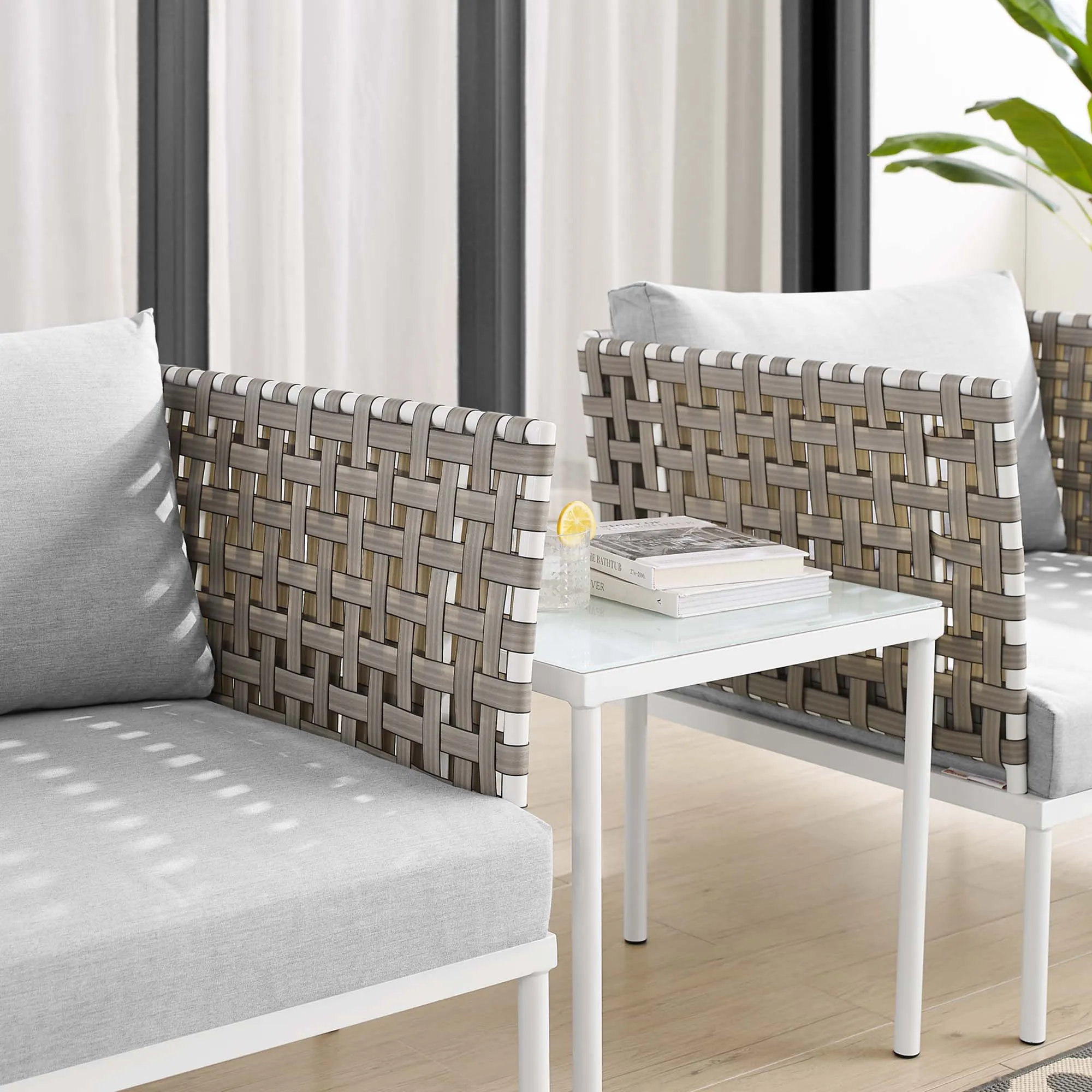 Harmony 3-Piece  Sunbrella® Basket Weave Outdoor Patio Aluminum Seating Set by Modway