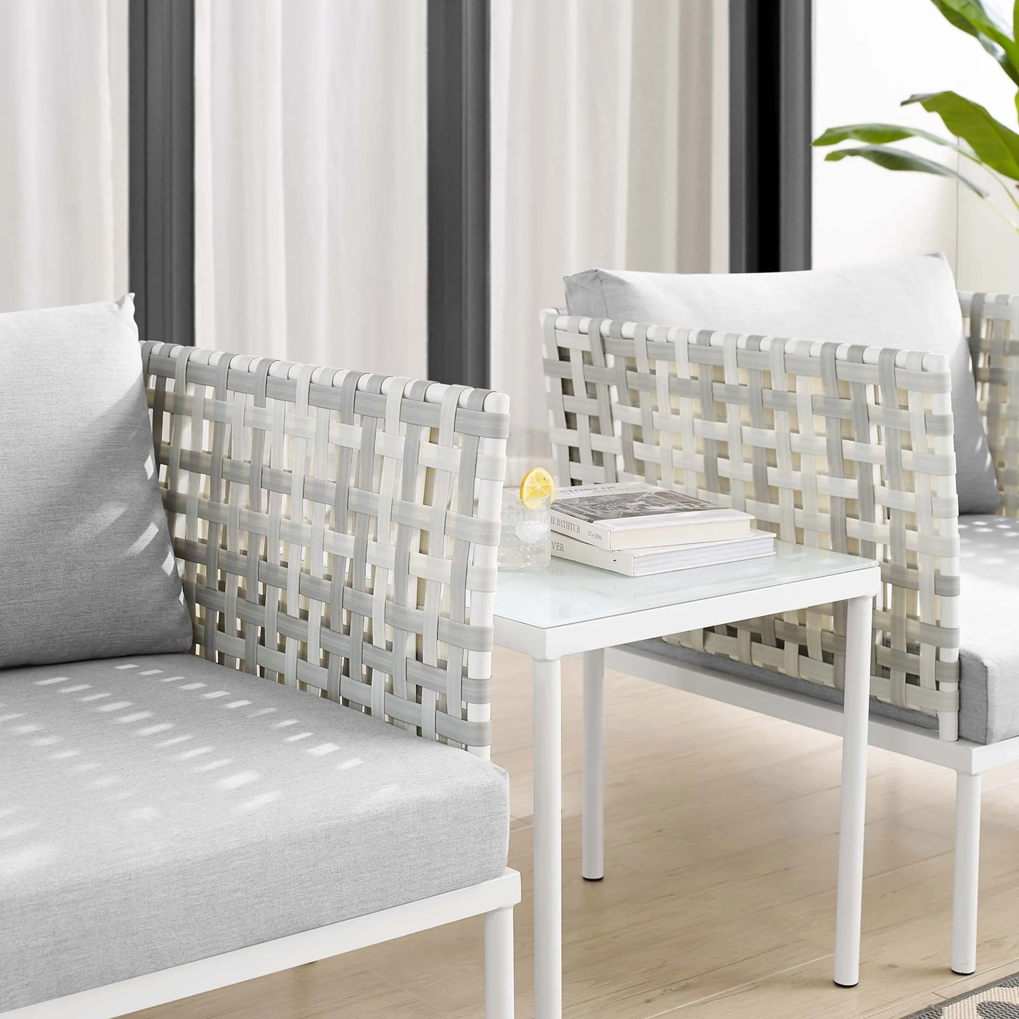 Harmony 3-Piece  Sunbrella® Basket Weave Outdoor Patio Aluminum Seating Set by Modway