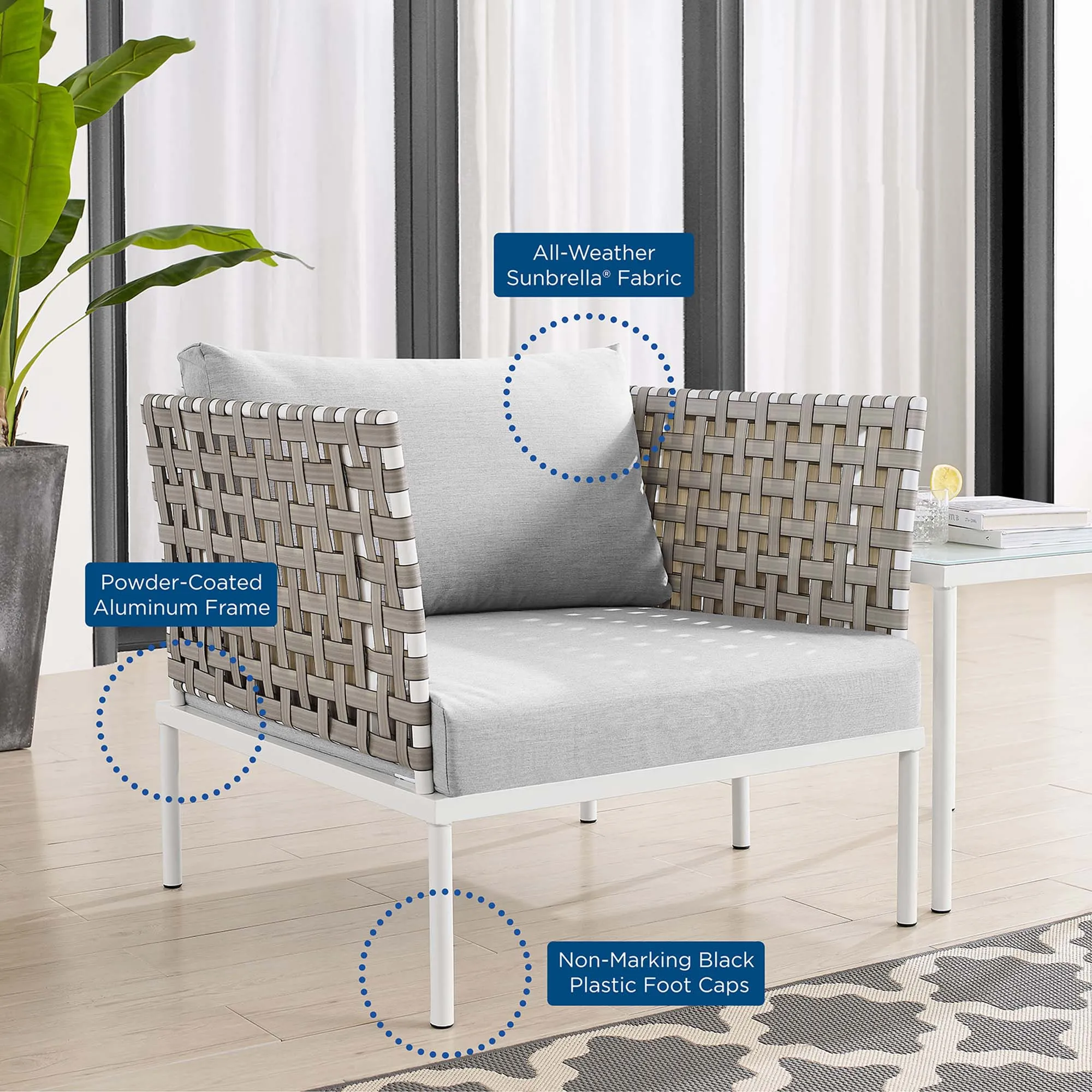 Harmony 3-Piece  Sunbrella® Basket Weave Outdoor Patio Aluminum Seating Set by Modway