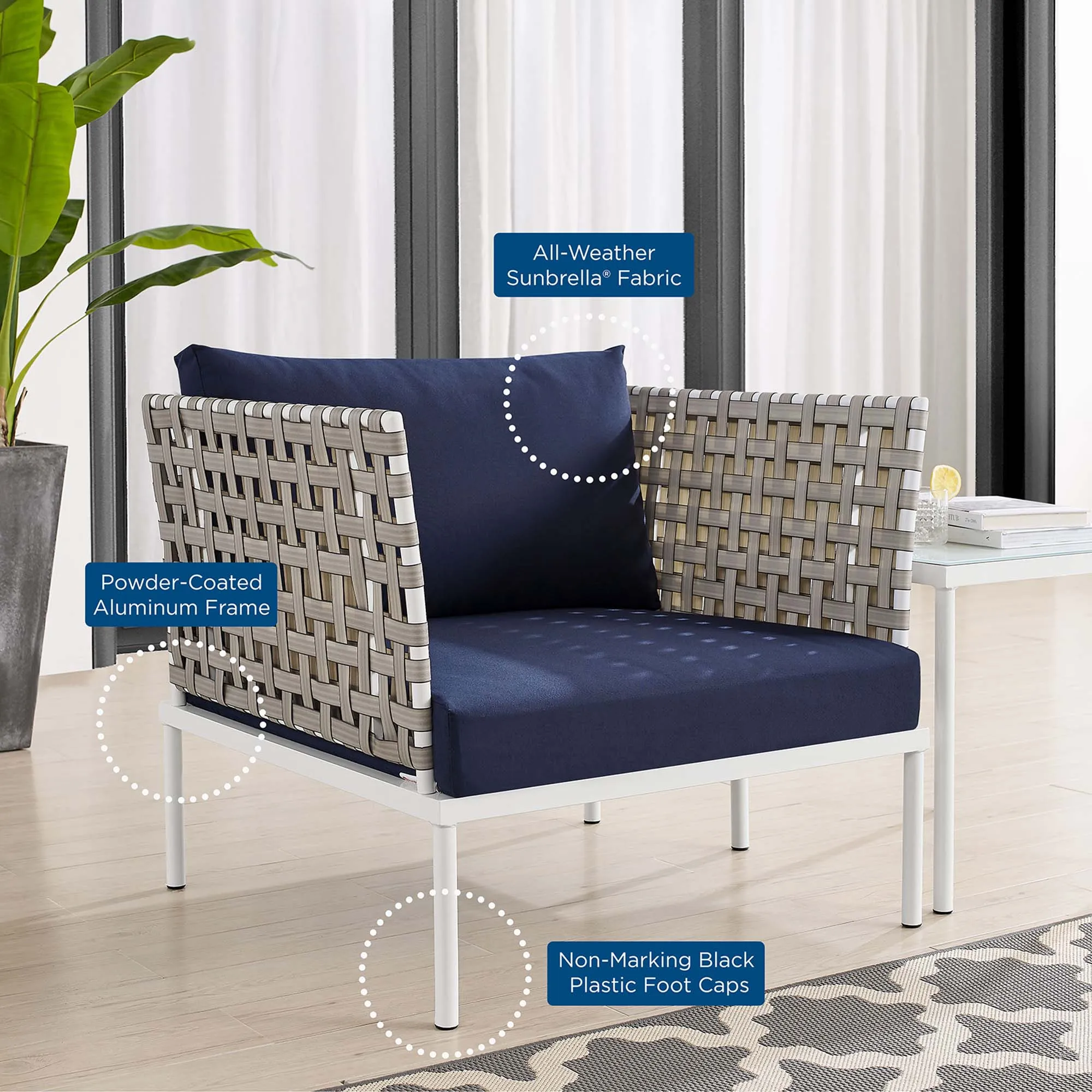 Harmony 3-Piece  Sunbrella® Basket Weave Outdoor Patio Aluminum Seating Set by Modway