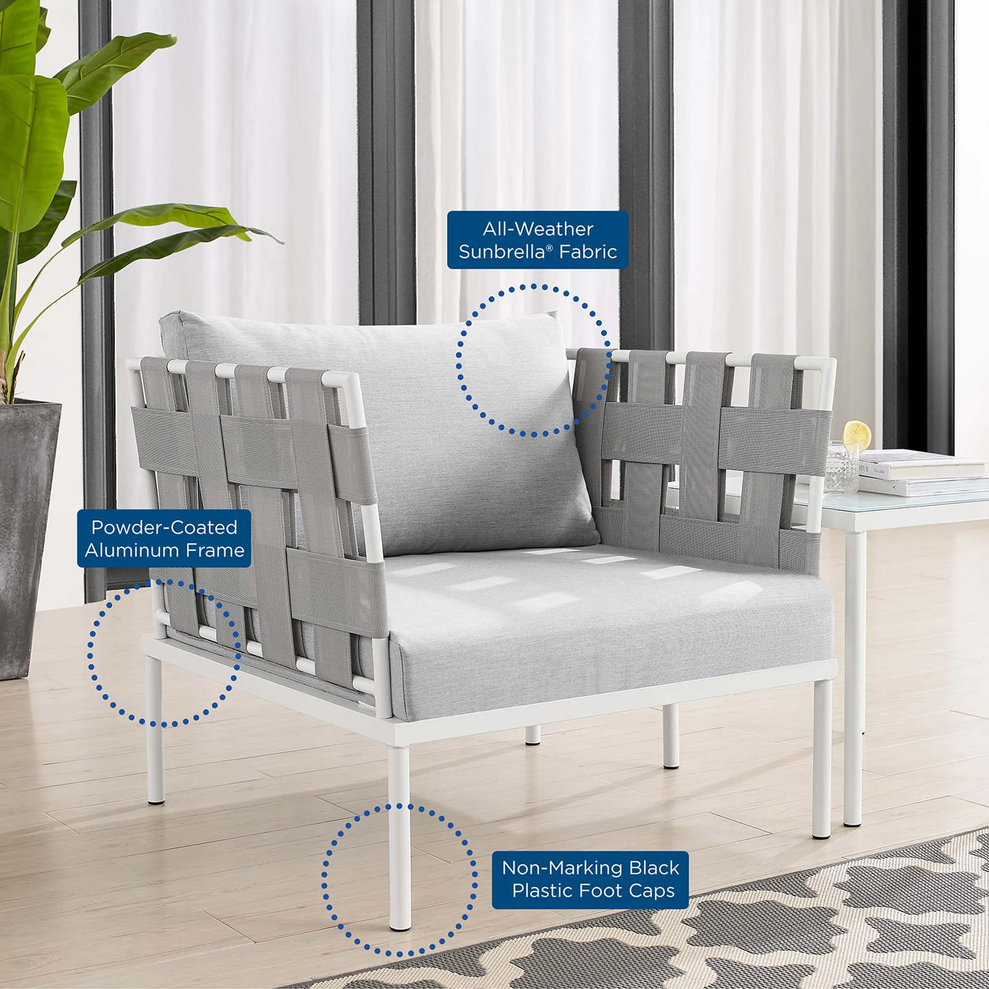 Harmony 3-Piece  Sunbrella® Outdoor Patio Aluminum Seating Set by Modway