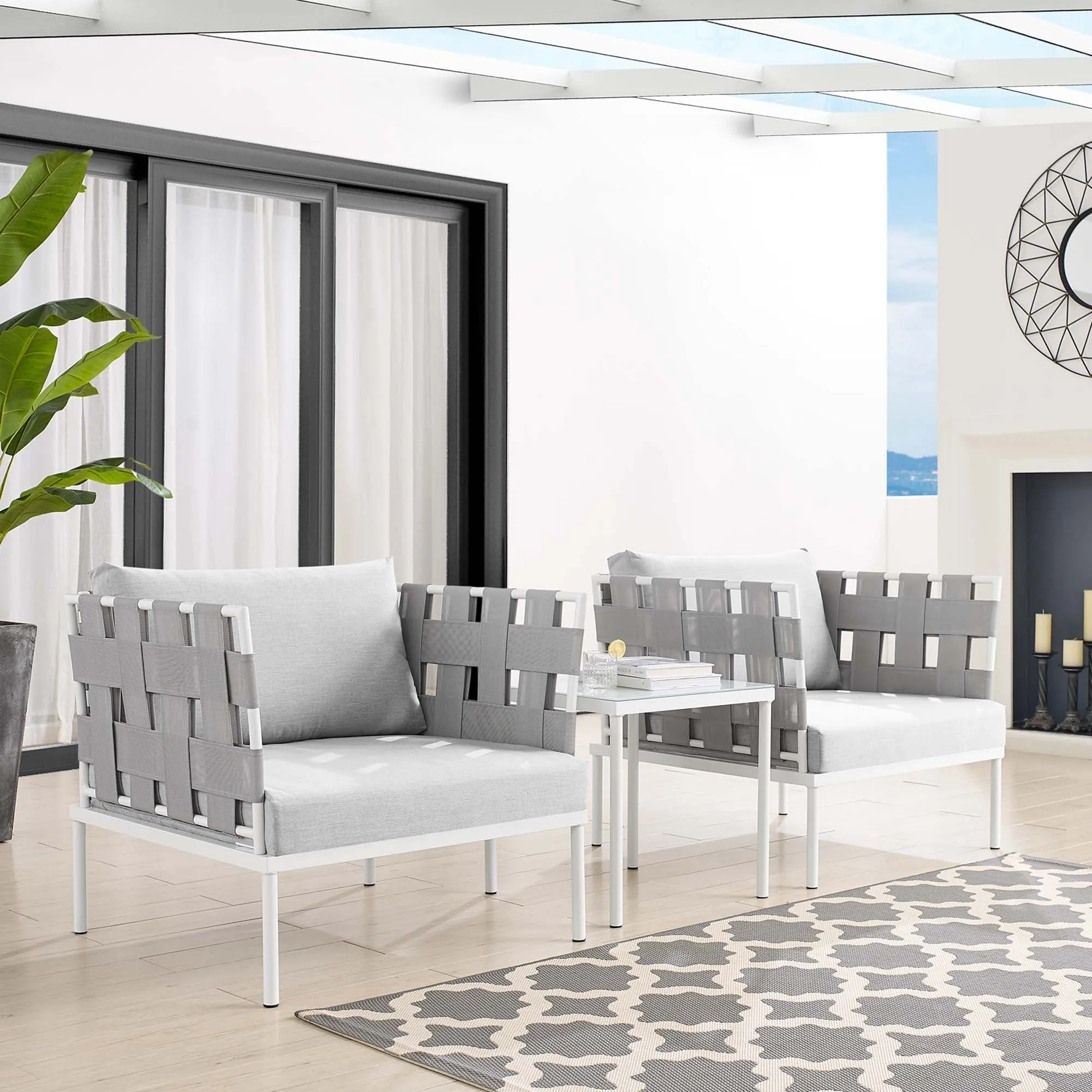 Harmony 3-Piece  Sunbrella® Outdoor Patio Aluminum Seating Set by Modway