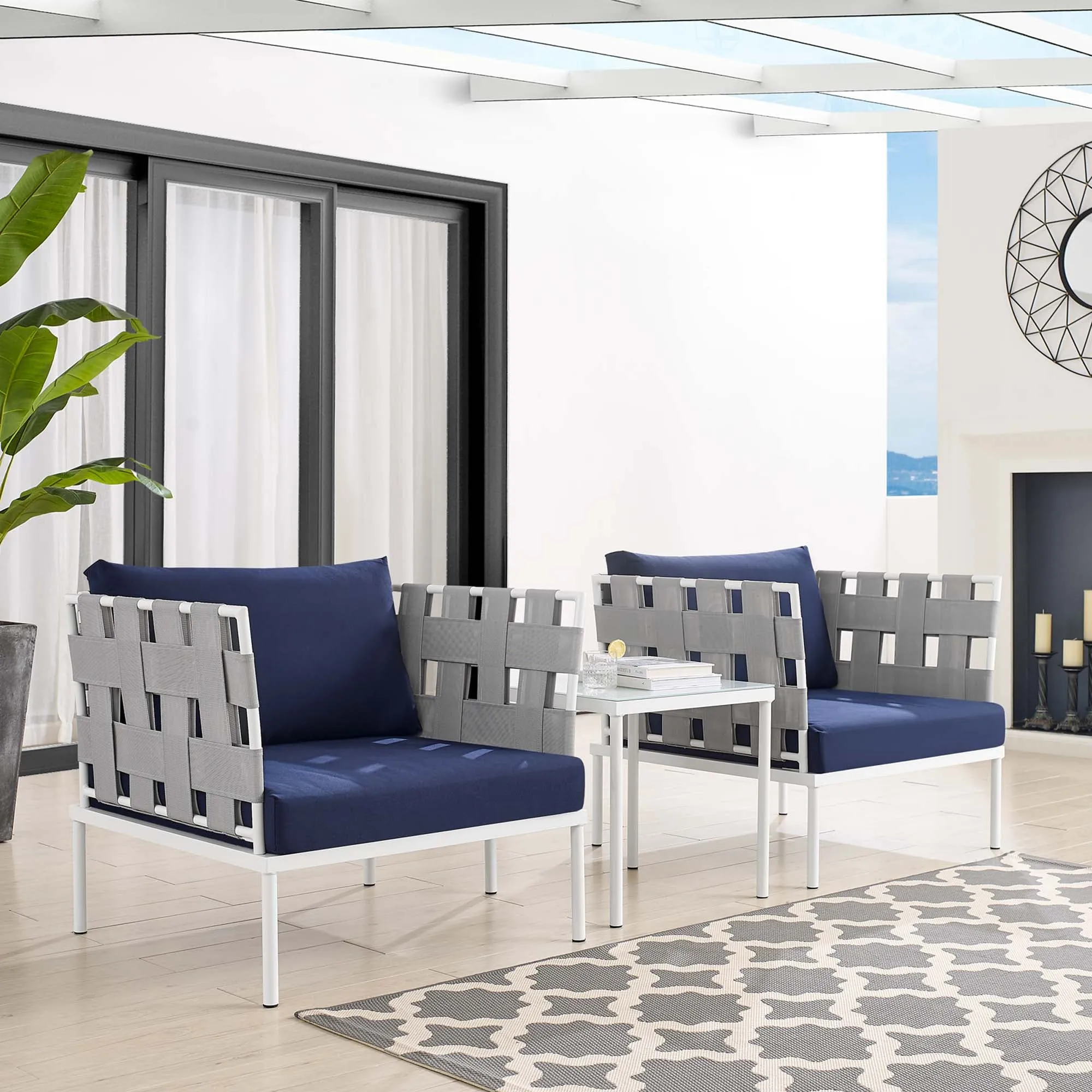 Harmony 3-Piece  Sunbrella® Outdoor Patio Aluminum Seating Set by Modway