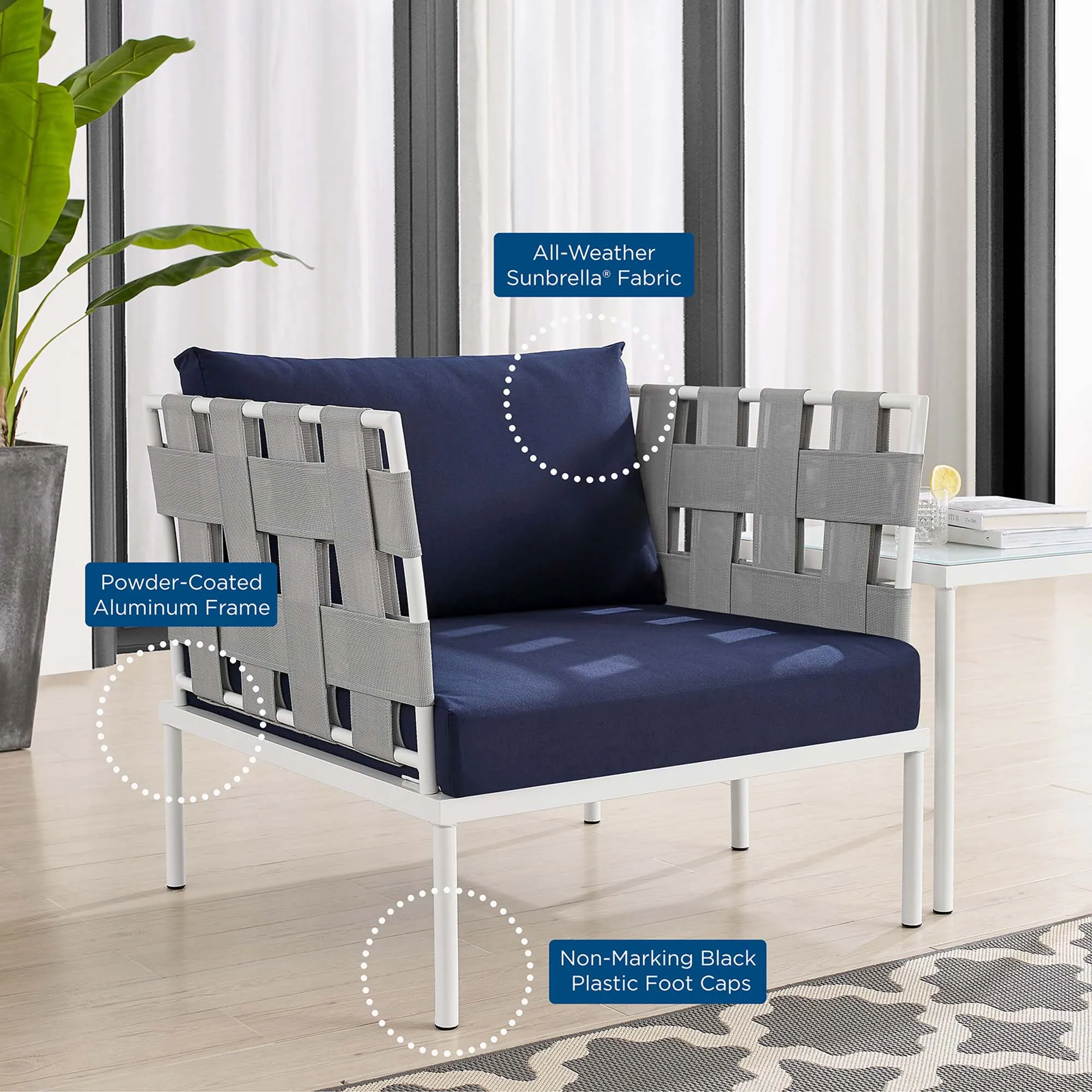 Harmony 3-Piece  Sunbrella® Outdoor Patio Aluminum Seating Set by Modway